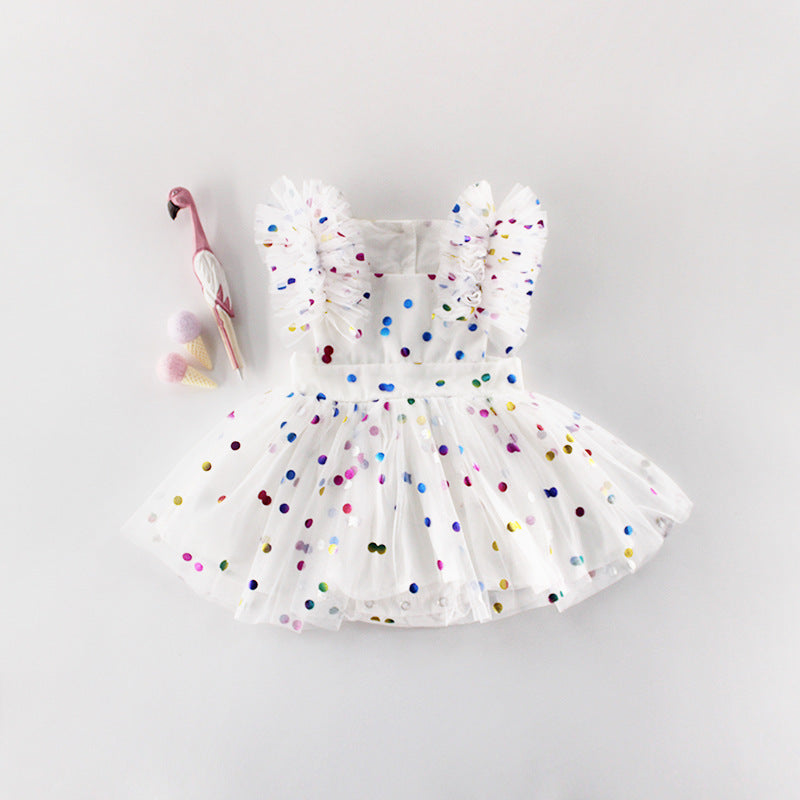 Summer Girls Baby Hundred Days Clothes Hot Printing Mesh Cotton Triangle Romper