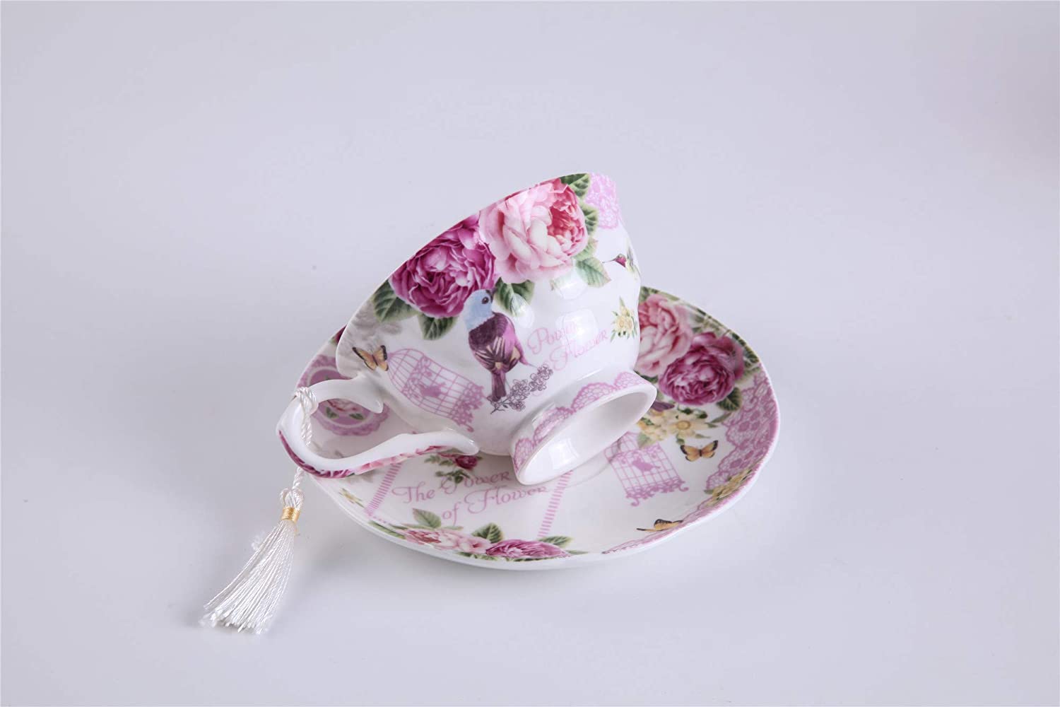 Christmas New Year Family Party Set Special 3 Tier Cake Stand Teapot Milk Jug 4 Cups 4 Saucers (Bird Rose)