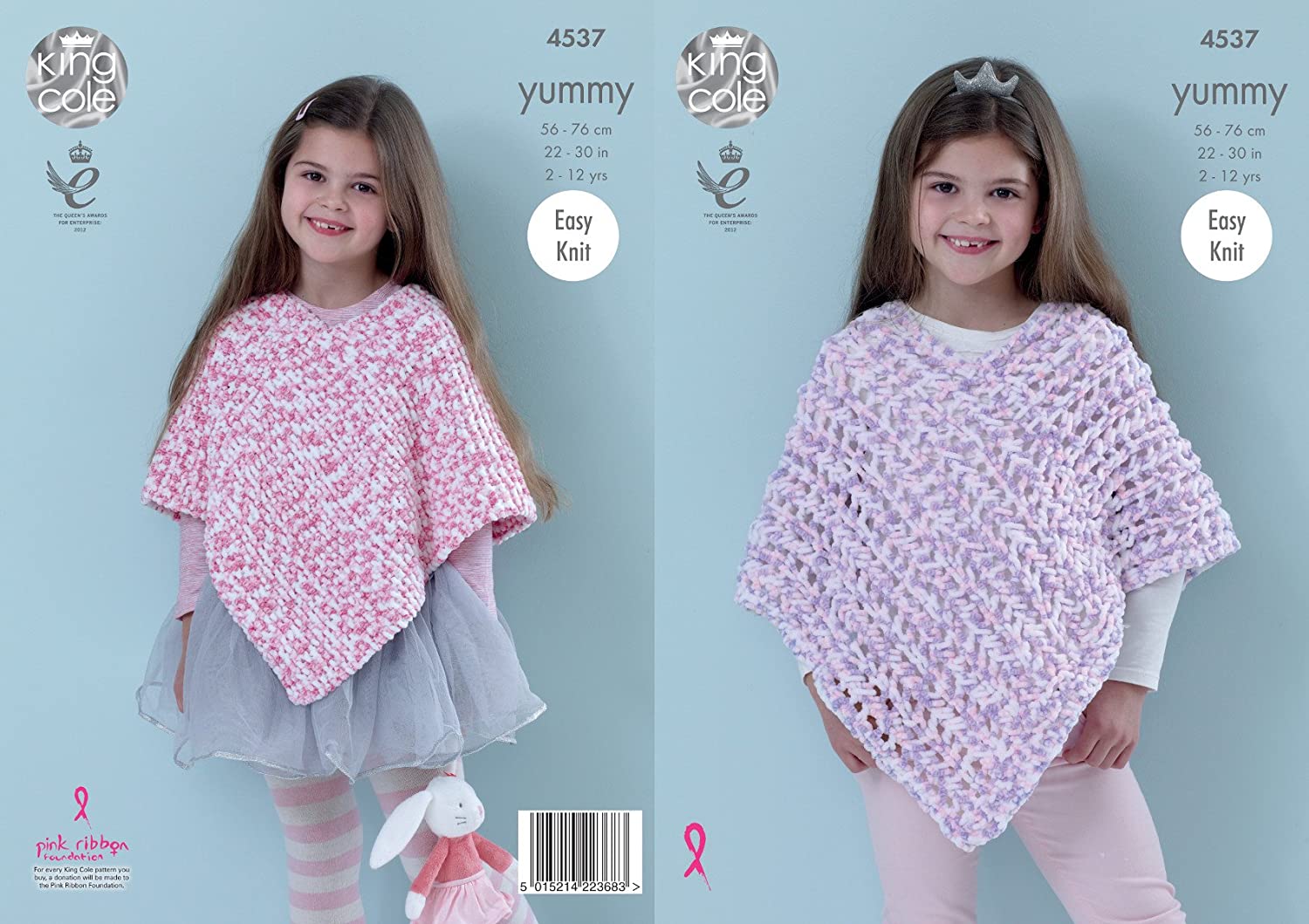King Cole Knitting Pattern Easy Knit Garter Stitch Lace Ponchos Yummy Chunky