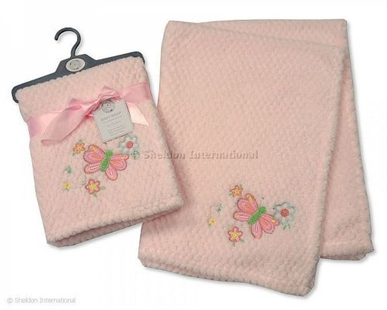 Waffle Baby Blanket Butterfly/Train Decorated T: 75 x 100 cm - Pink bw-112-938p