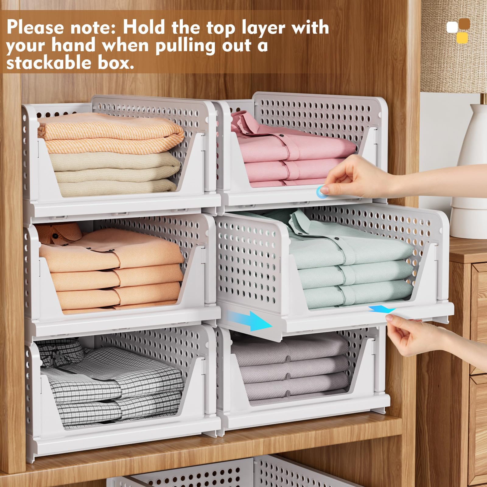 SNSLXH 5 Pack Wardrobe Storage Organiser, Stackable & Foldable Closet Organisers for Bedroom Bathroom Laundry Room Wardrobe Storage, Space-Saving