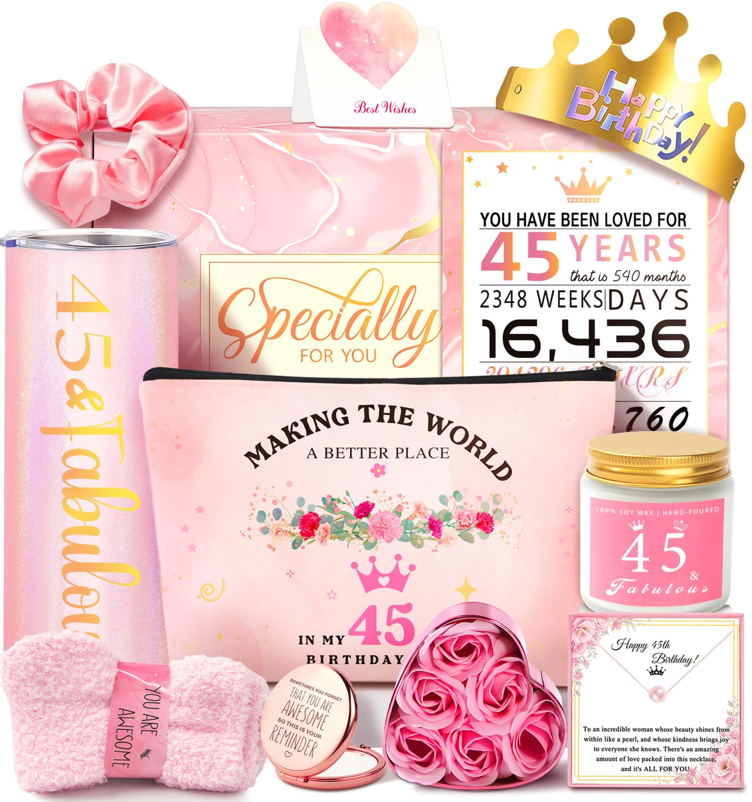 45th Birthday Gifts For Women, Happy 45th Birthday Gifts For Her Mom Sister Wife Best Friend Turning 45, Unique Gift For 45 Year Old Woman Birthday,