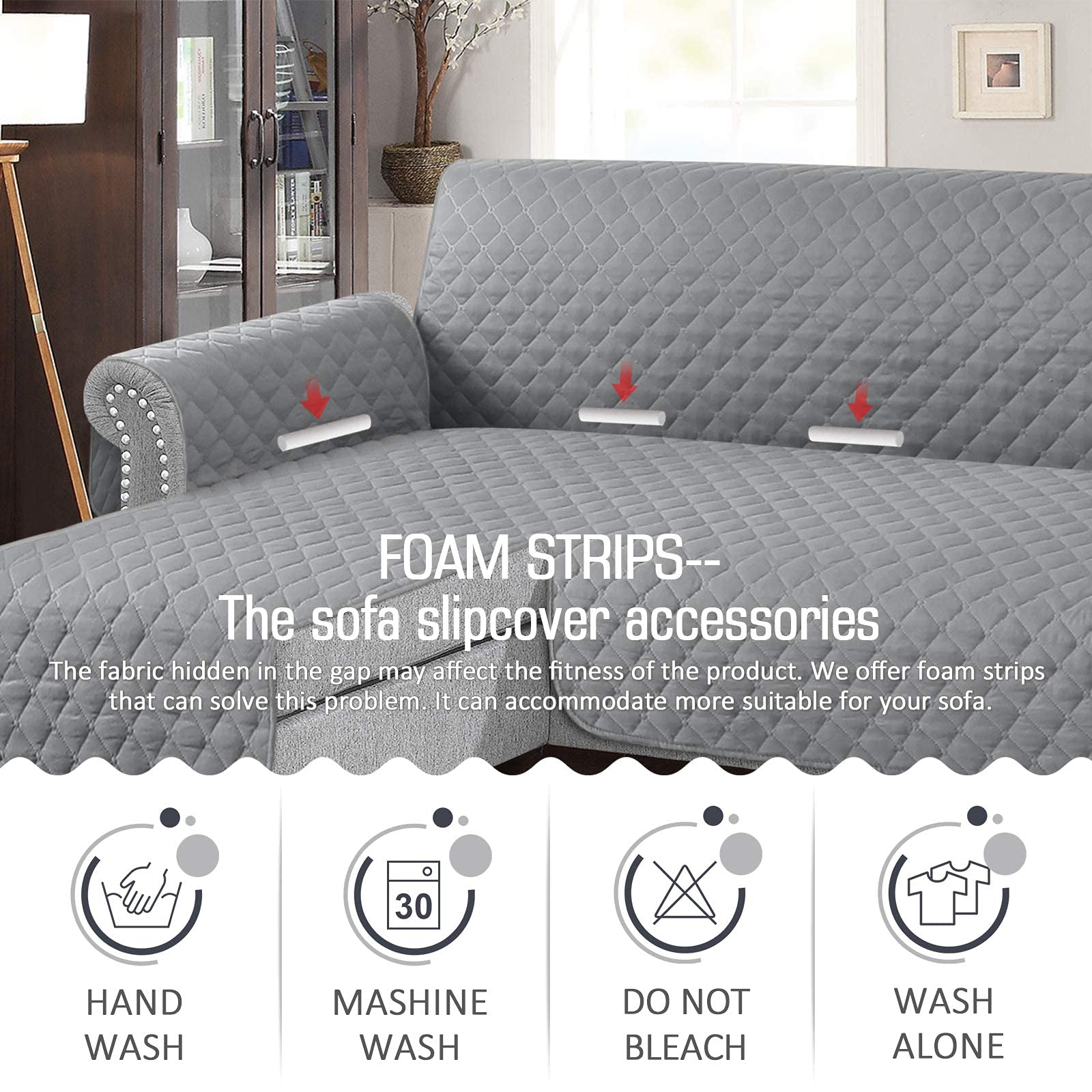 TAOCOCO Corner Sofa Bed Cover Reversible 2 Seater Chaise End Sofa Cover L Shape Sofa Protector for Pets Furniture Sofa Protector (Pale Grey)