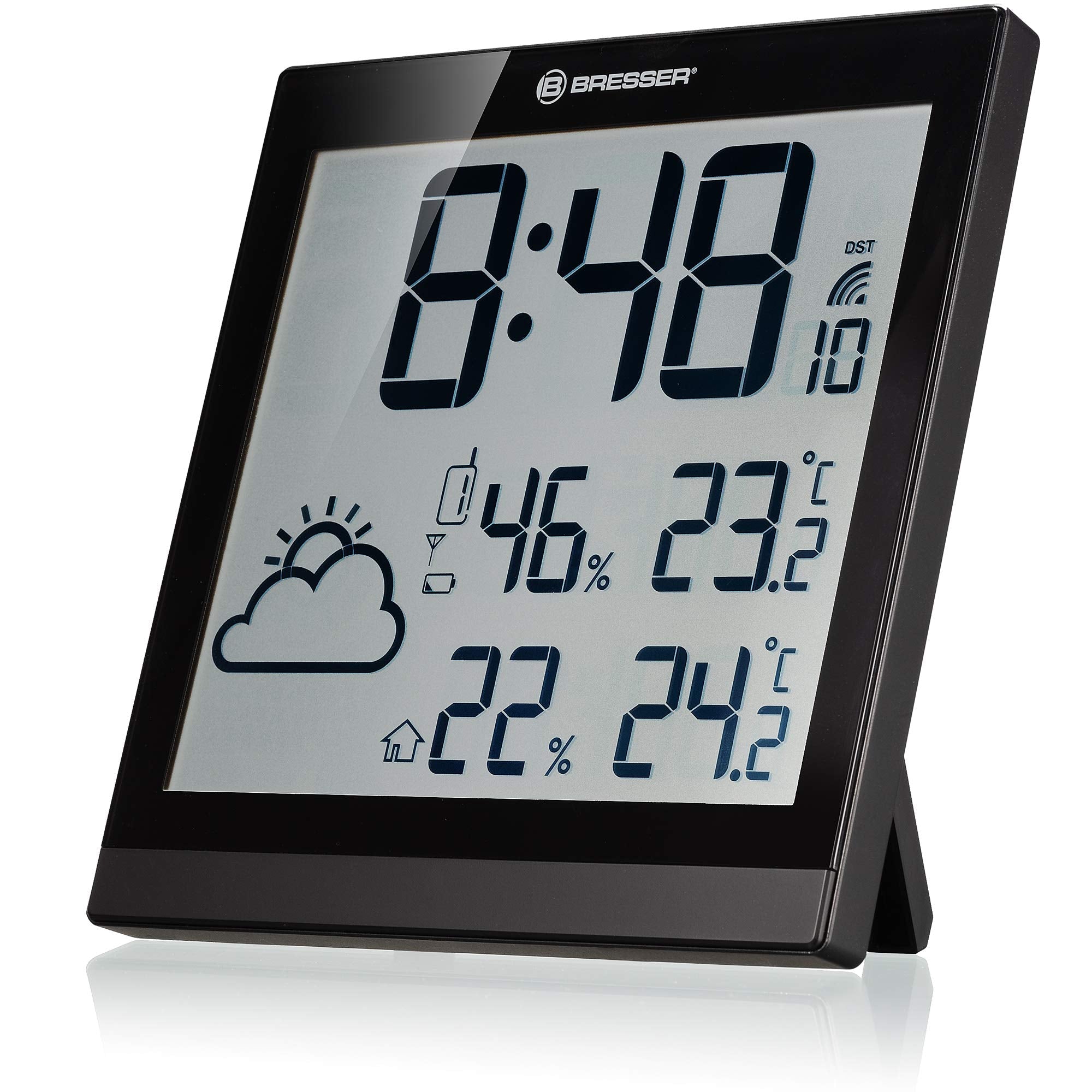 Bresser TemeoTrend JC wireless weather station wall clock with DCF radio clock with large display for temperature and humidity for table or wall