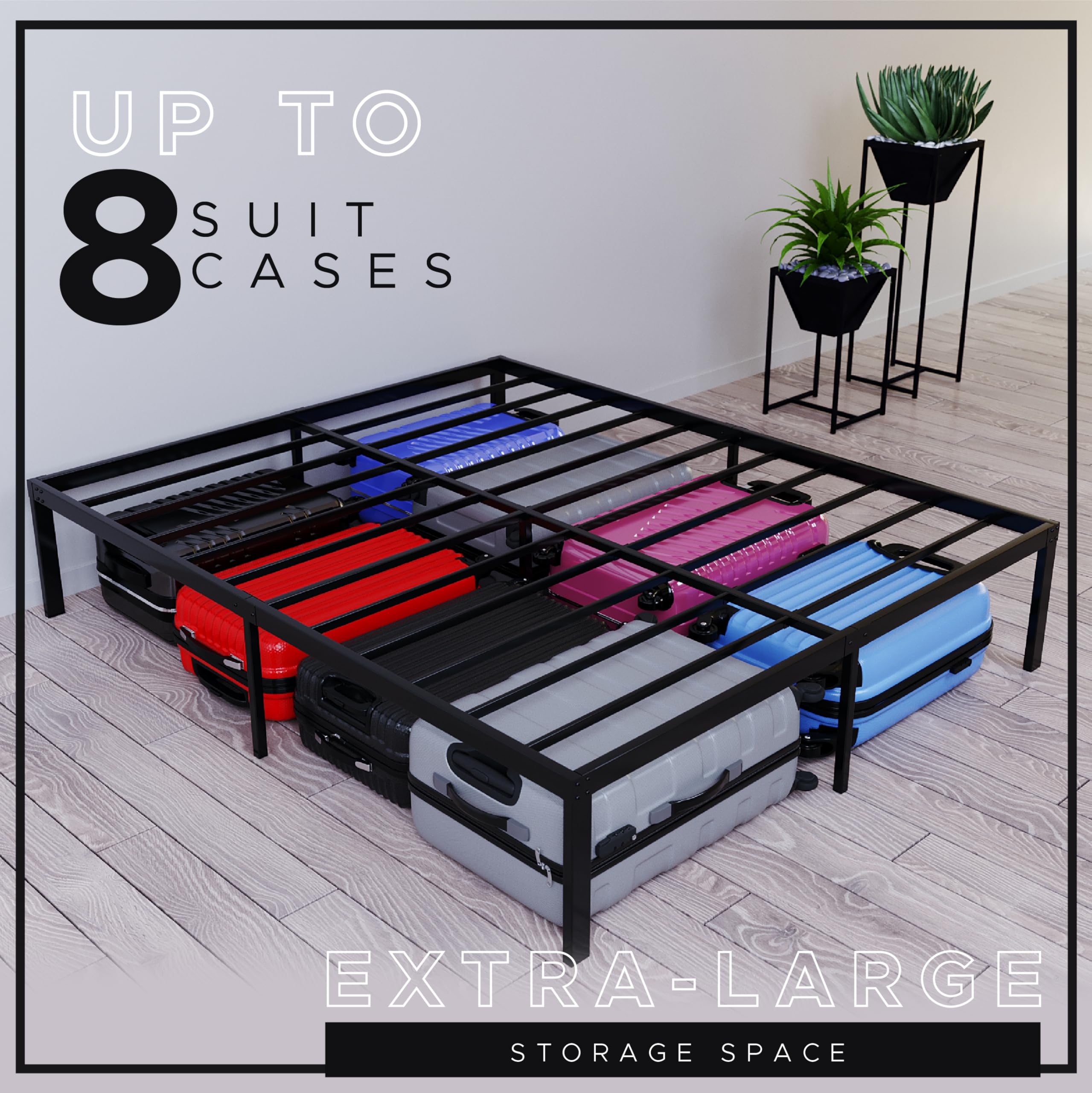 Dreamzie - Double Bed Frames Metal 135x190 with Storage 41cm - Sturdy and 20min Easy Assembly Bed Frames - Large Storage