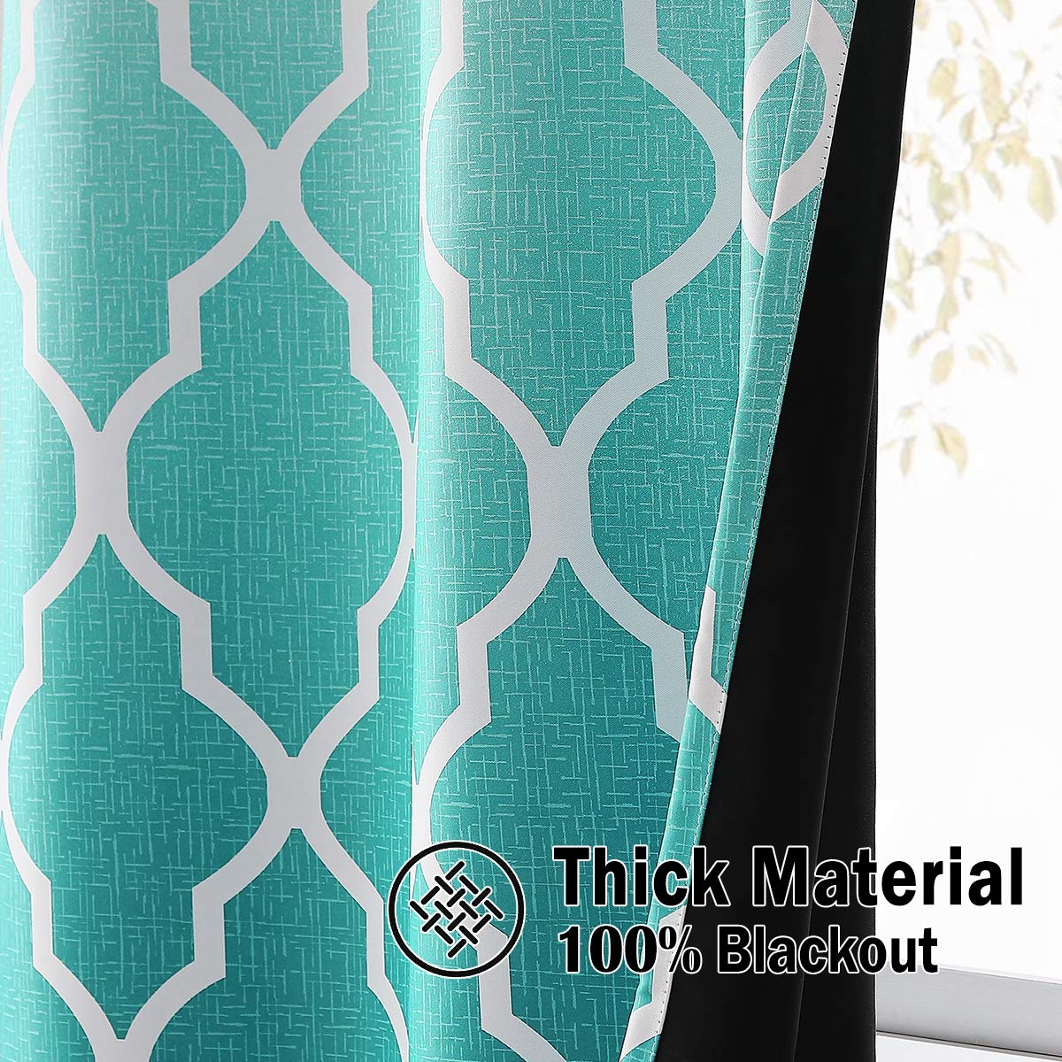 Beauoop Blackout Curtains for Bedroom Teal Ombre Curtains 54 Inch Drop Geometric Print Eyelet Curtain for Living Room Darkening Thermal Insulated