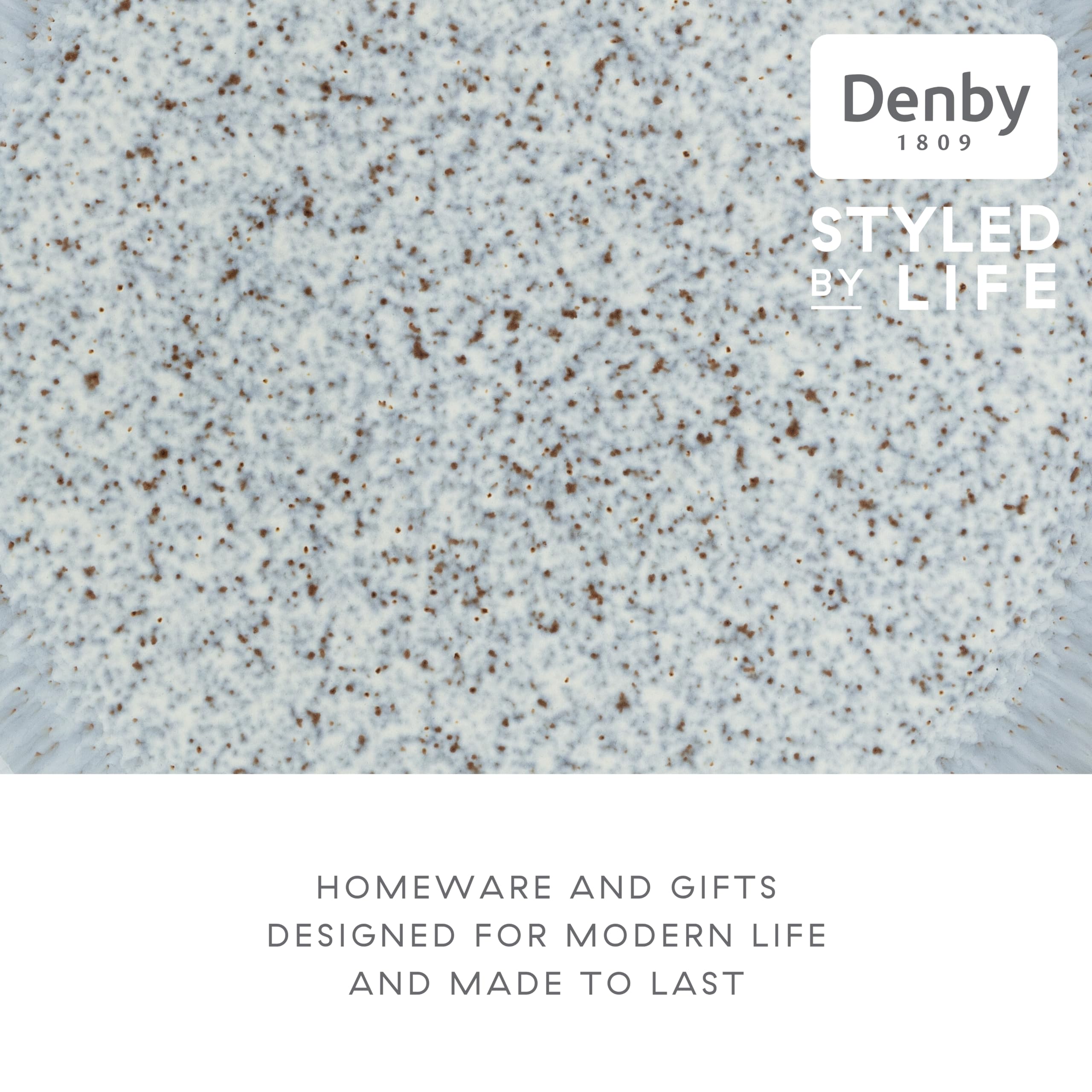 Denby - Halo Speckle Medium Plates Set of 4 - Grey, Neutral Patterned Coupe Dishwasher Microwave Safe Crockery 21cm - Glazed Ceramic Stoneware