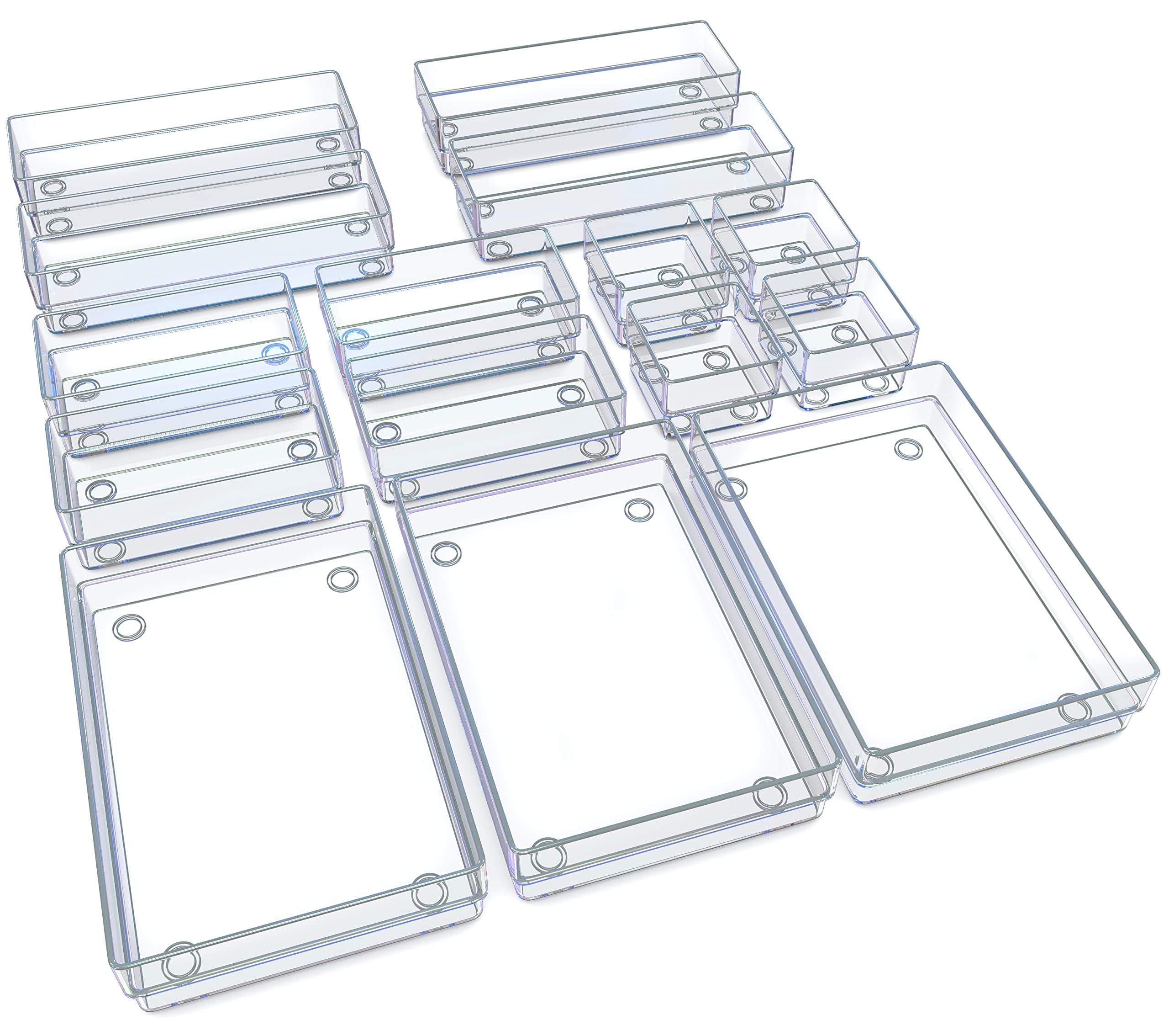 Unique Impression Set of 15 Drawer Organiser Trays ? Clear Drawer Dividers For Make-up - Organiser for Bedroom, Bathroom, Office, Kitchen - Drawer