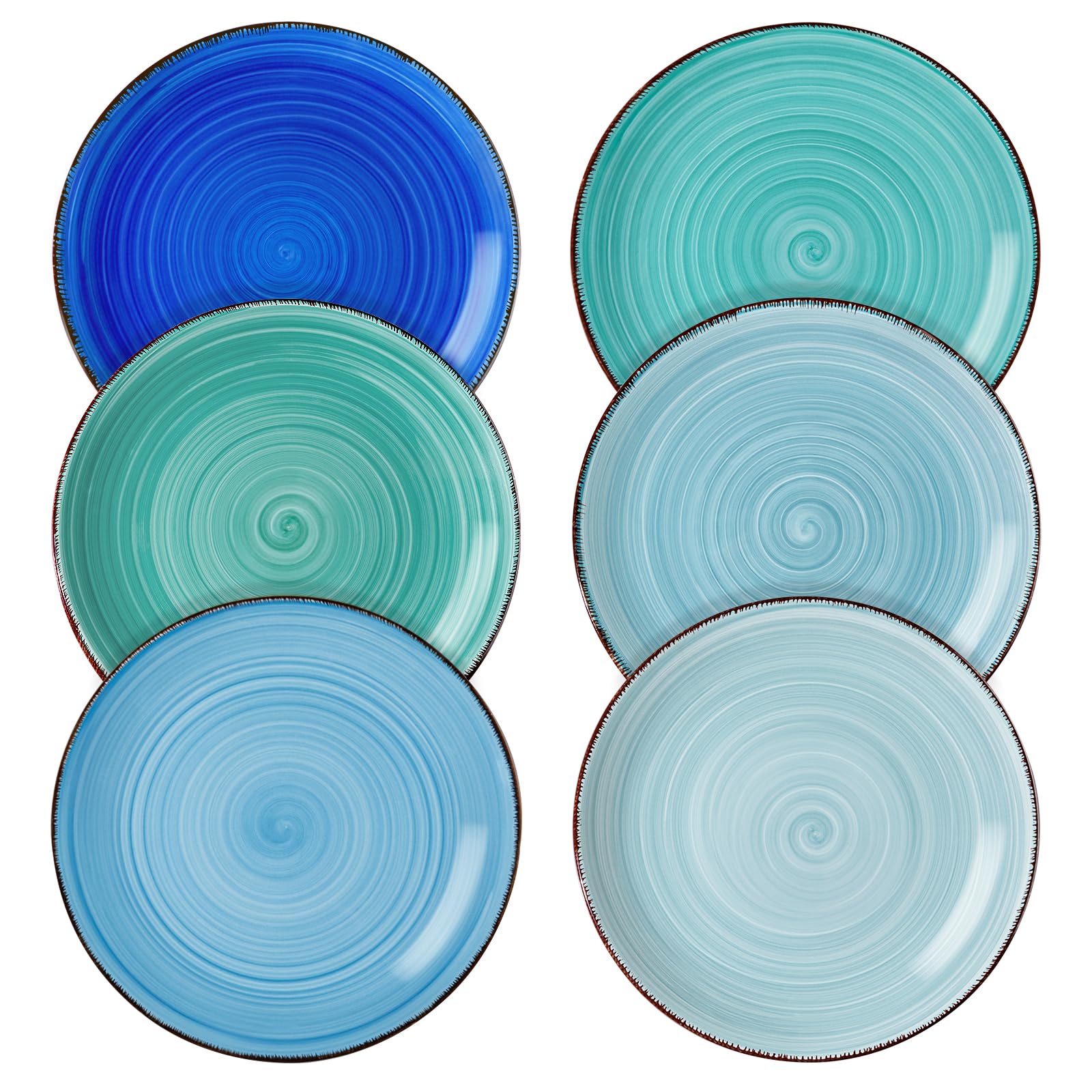 vancasso Bonita Blue Dessert Plate Set of 6, Handpainted Side Plate in Rustic Look Tableware, 7.5 inch Side/Salad/Fruit/Snack Plate(18.8 * 18.8 *
