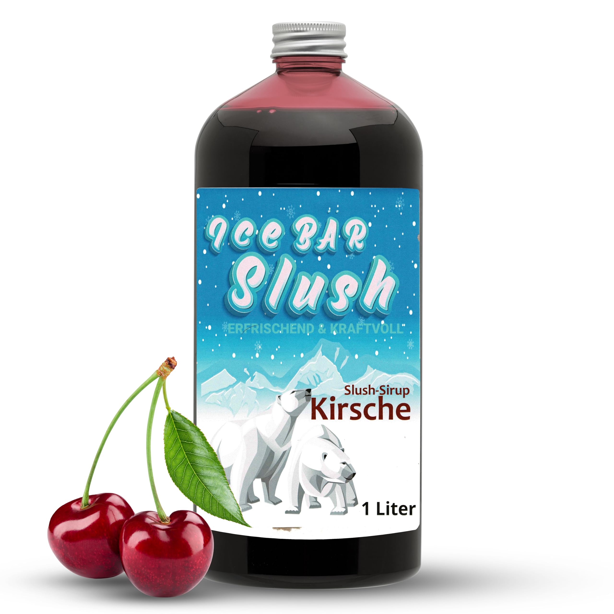 ICE Bear Syrup AZO Free, 1 Litre Bottle, Concentrate for Slushy Drinks Maker, Ice Slush Machines, Ice Machines, 1:5 to 1:20 (Cherry)