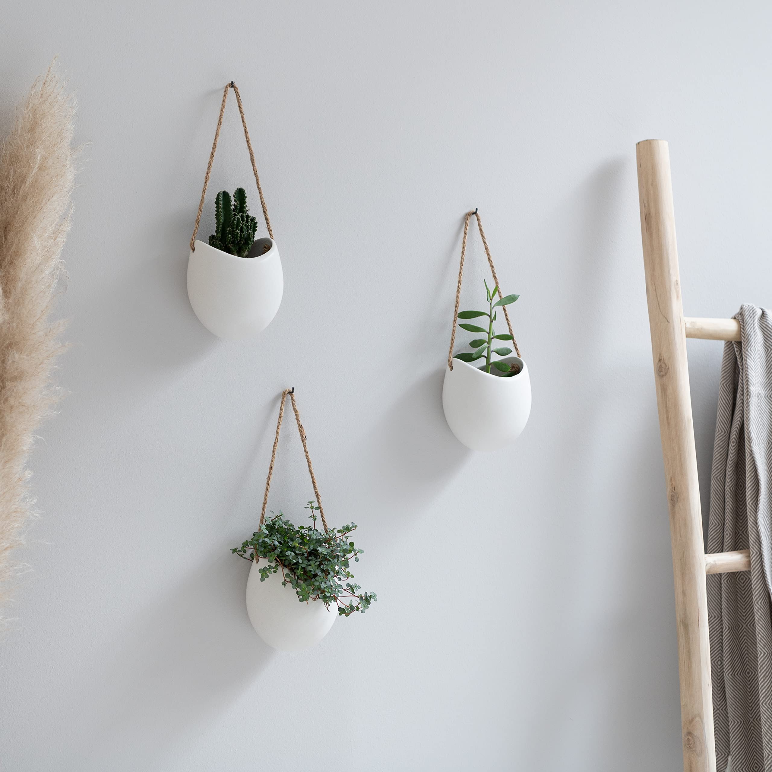 Kazai. Wall Planters -Ellie- | Hanging Ceramic Plant Pots, 3 Pieces, for Succulents and more | Wall Decoration for Indoors, Balcony and Garden | White