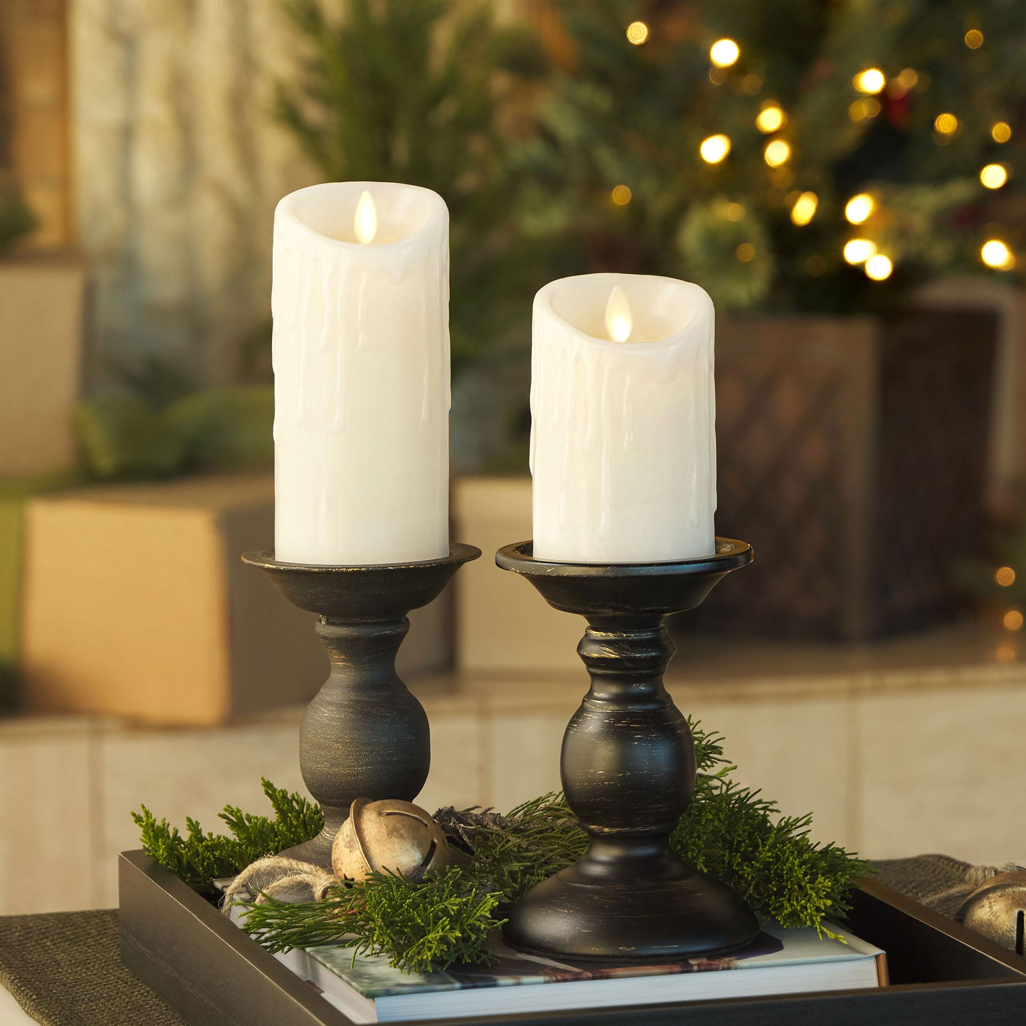 Luminara Wax Drip Flameless LED Candle, White 3" x 6.5", Timer Function, Real Wax Pillar, Battery Operated Unscented Safe, Long-Lasting