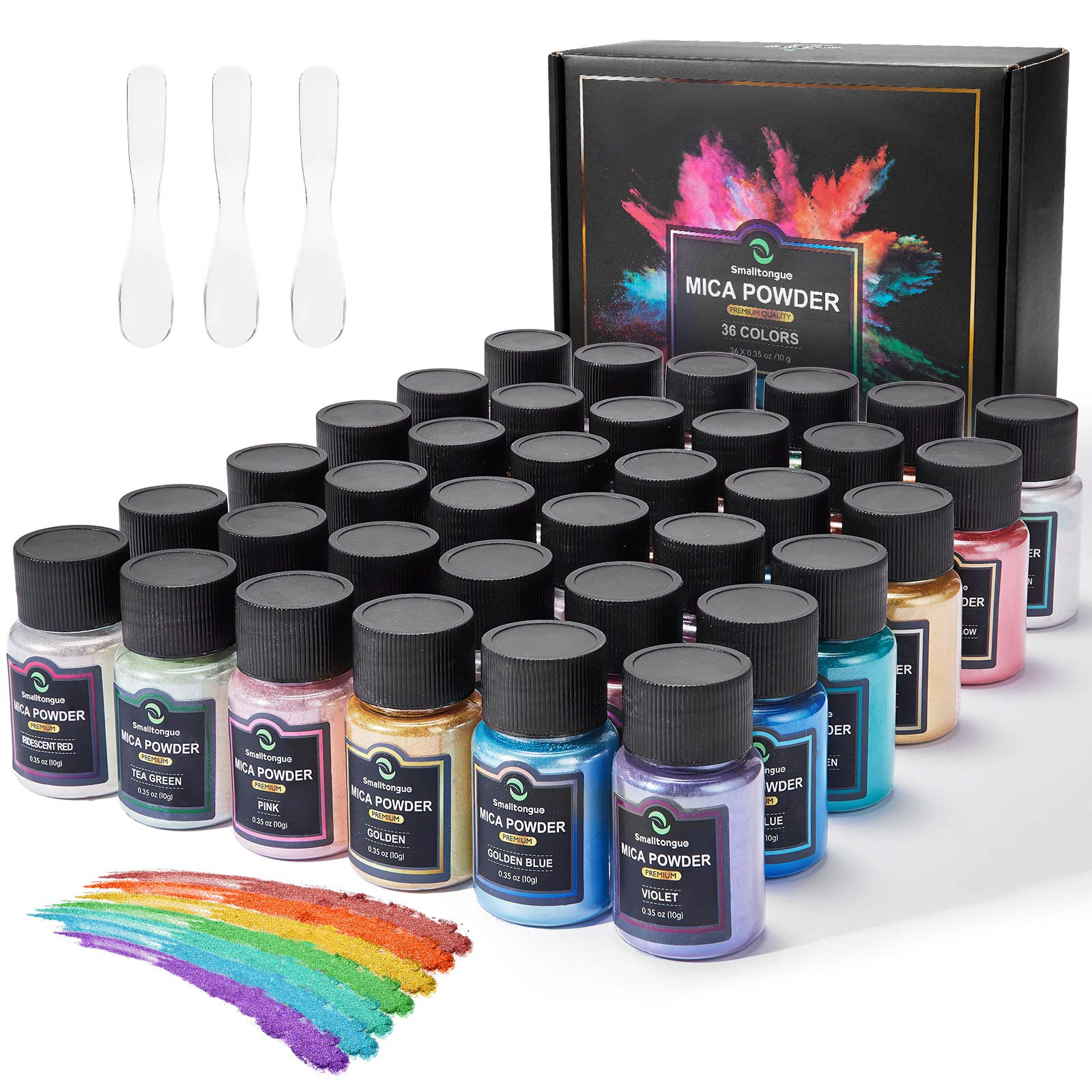 Mica Powder for Epoxy Resin, 36 Colors, 0.35 oz(10g) Bottles Mica Glitter Powder Pigment for Soap Making, Bath Bomb, Resin Dye Smalltongue