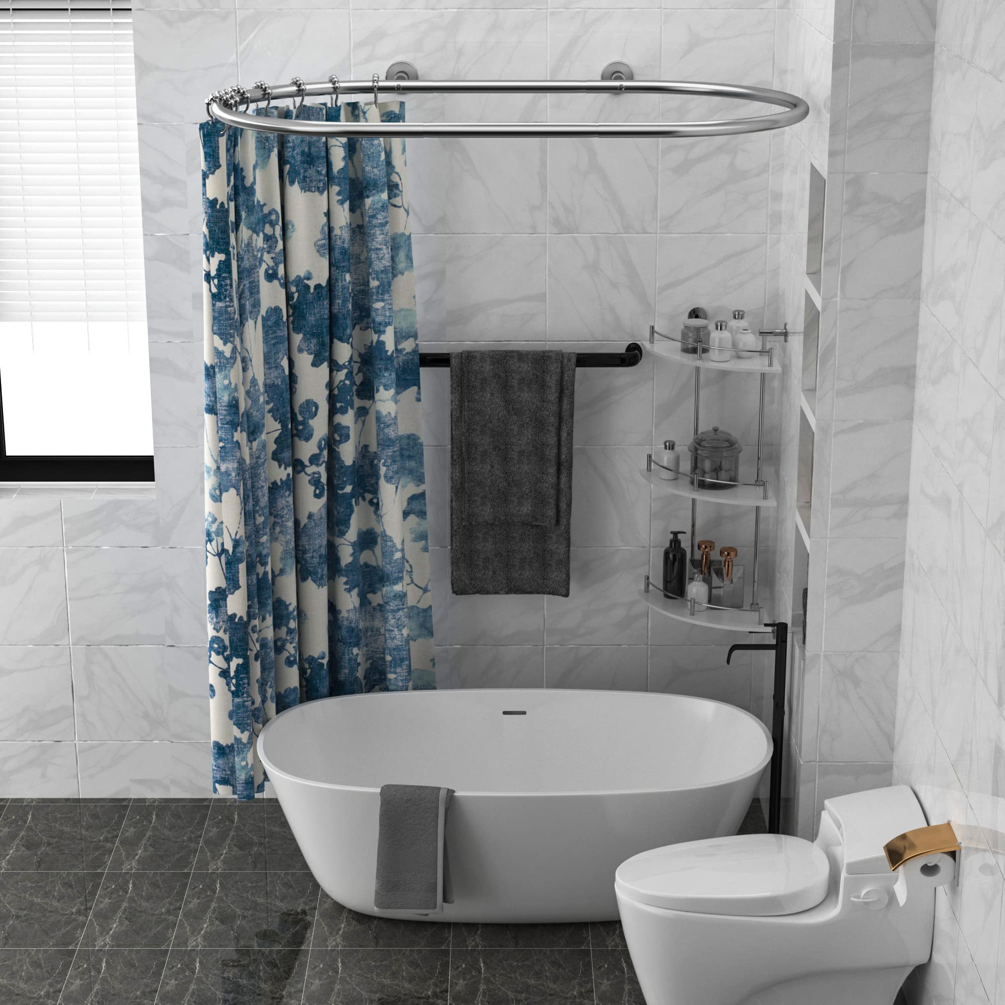 Sikaiqi Oval Shower Curtain Rod Hoop Square Shape Bathroom Rod for Clawfoot Tub Free Standing Tubs (Silver)