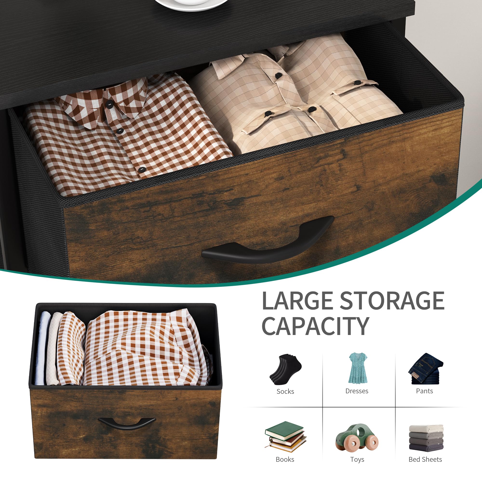 YITAHOME Chest of Drawer with 4 Drawers for Bedroom Fabric Dresser Storage Drawers With Handles Metal Frame for Living Room, Hallway,Rustic Brown