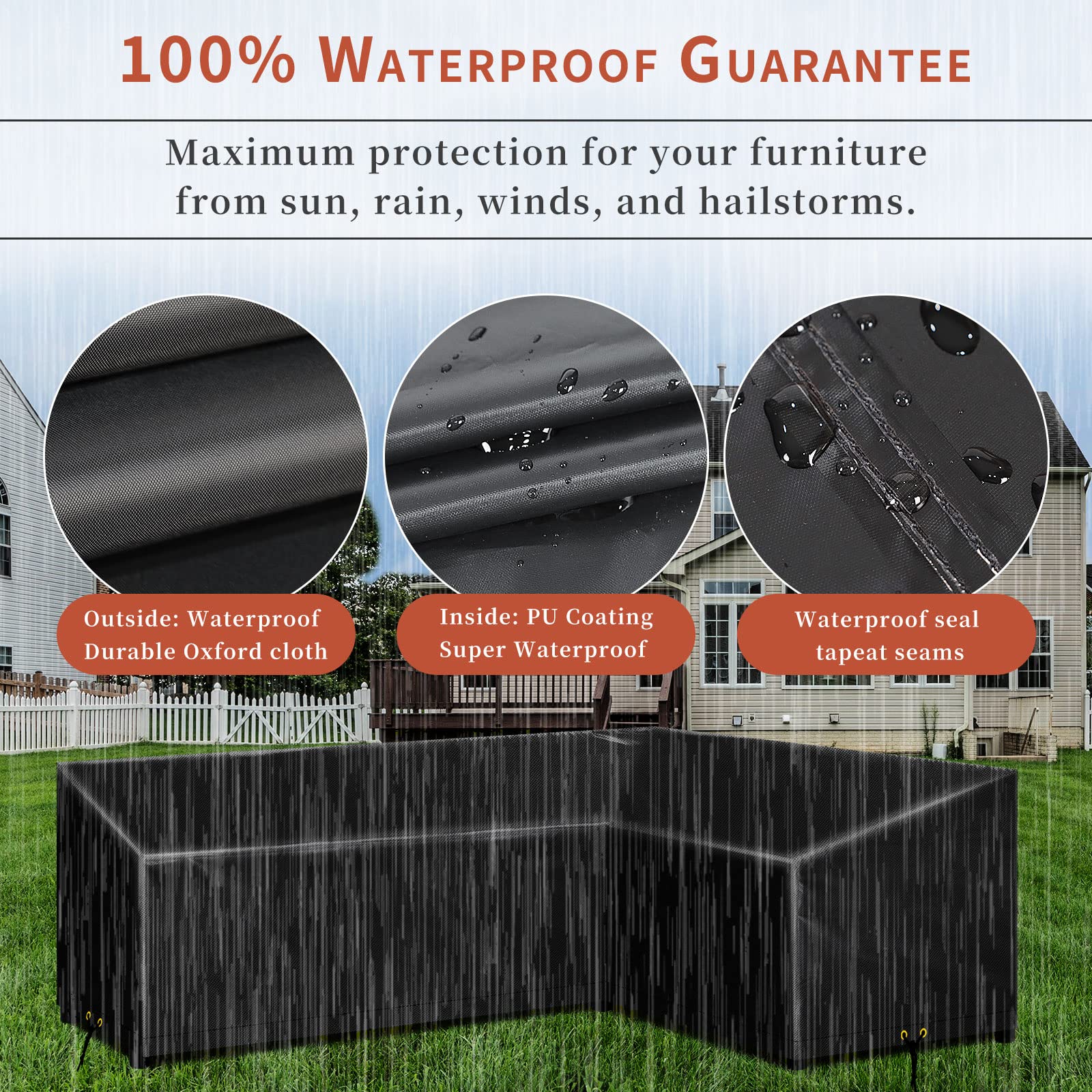RICHIE L-Shape Garden Furniture Covers Waterproof, Outdoor Patio Rattan Corner Sofa Cover, L Shape Garden Sofa Covers Heavy Duty Windproof Rip Proof