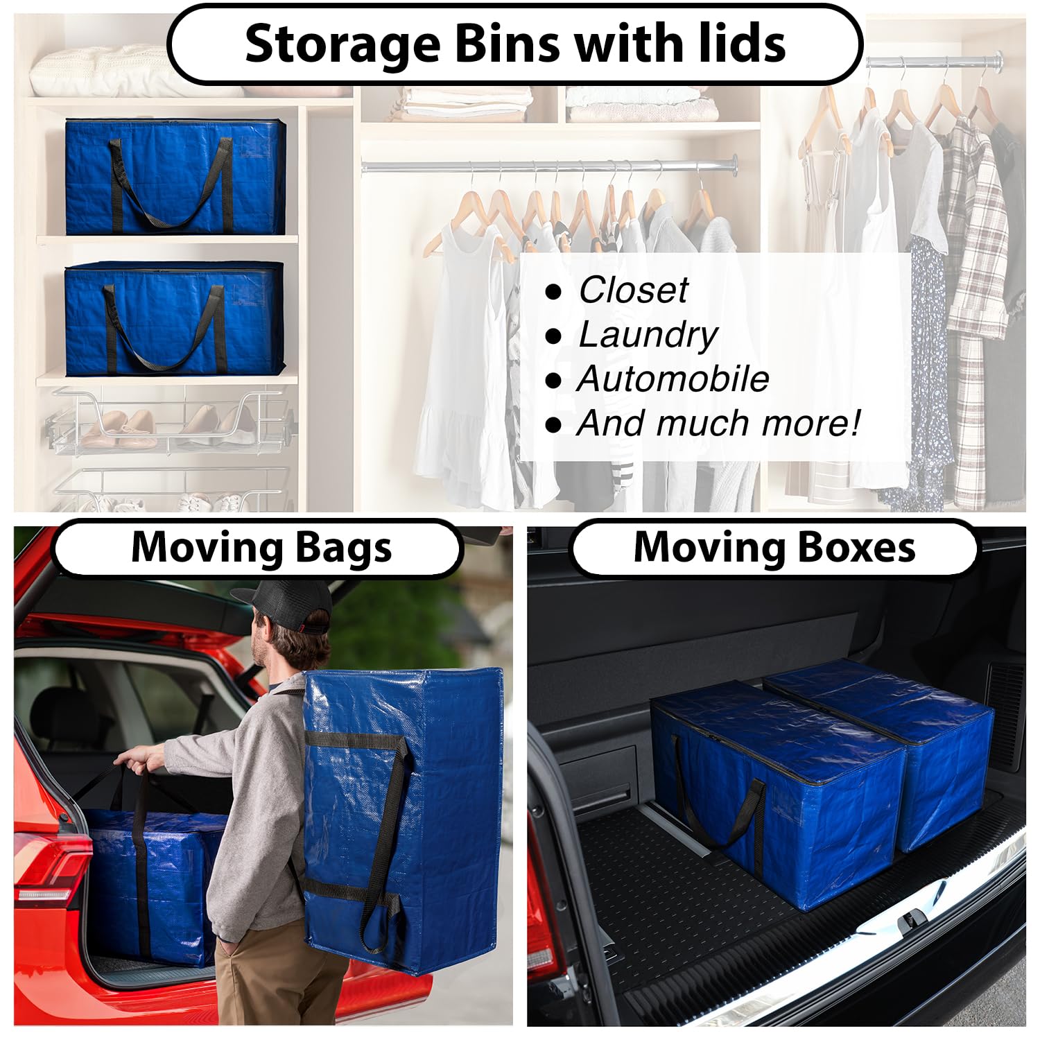 ClearSpace Heavy Duty Moving Boxes or Storage Bags Storage Bins with Lids, Large Moving Bags with Backpack Straps & Handles Moving Supplies for