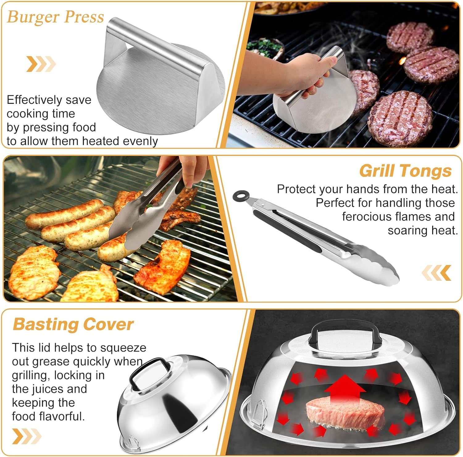 zycBernoi Griddle Accessories Kit, 20 PCS Flat Top Grill Accessories for Blackstone Camp Chef, Metal Spatula Set with Burger Press,Basting