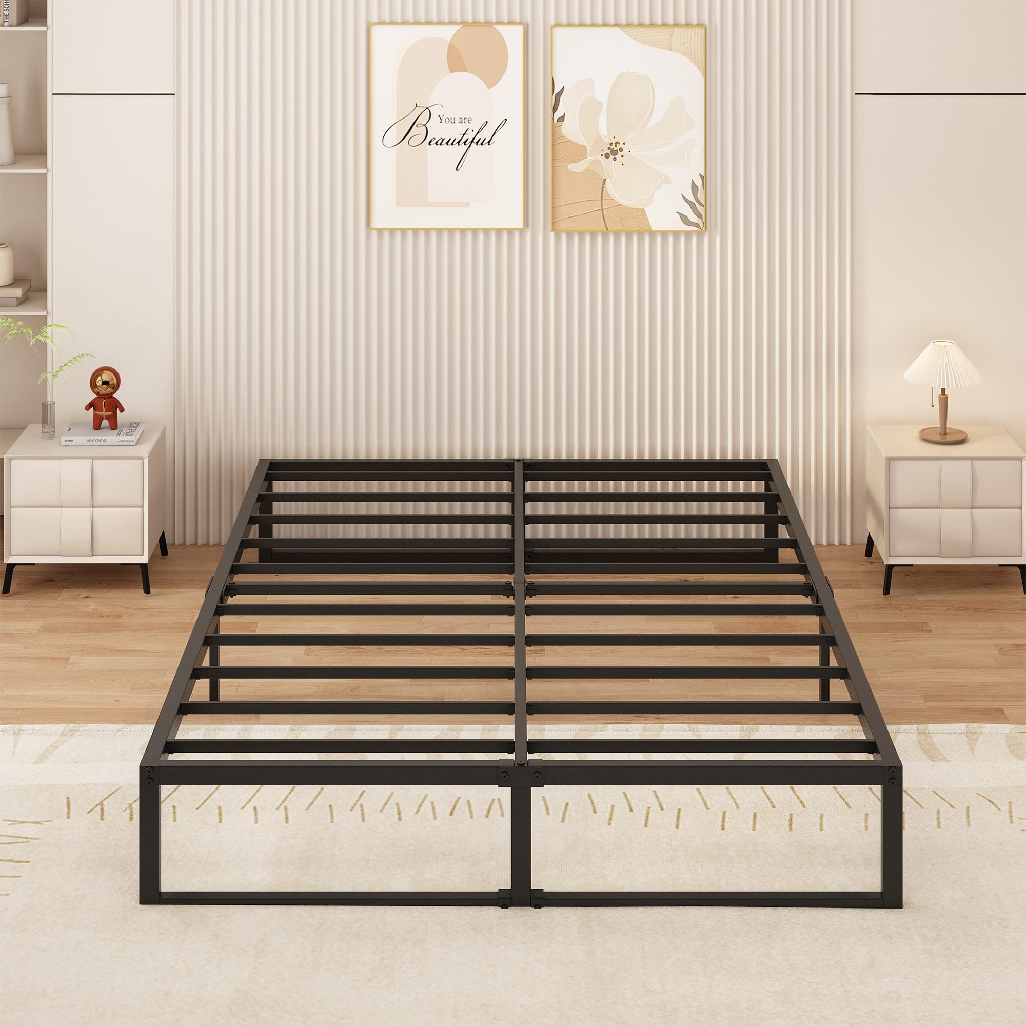 Yicensen Double Bed Frame 120x200 cm Metal Platform Bed Double with Steel Slat Support, Easy Assembly, Noise Free, No Box Spring Needed, 36cm High,