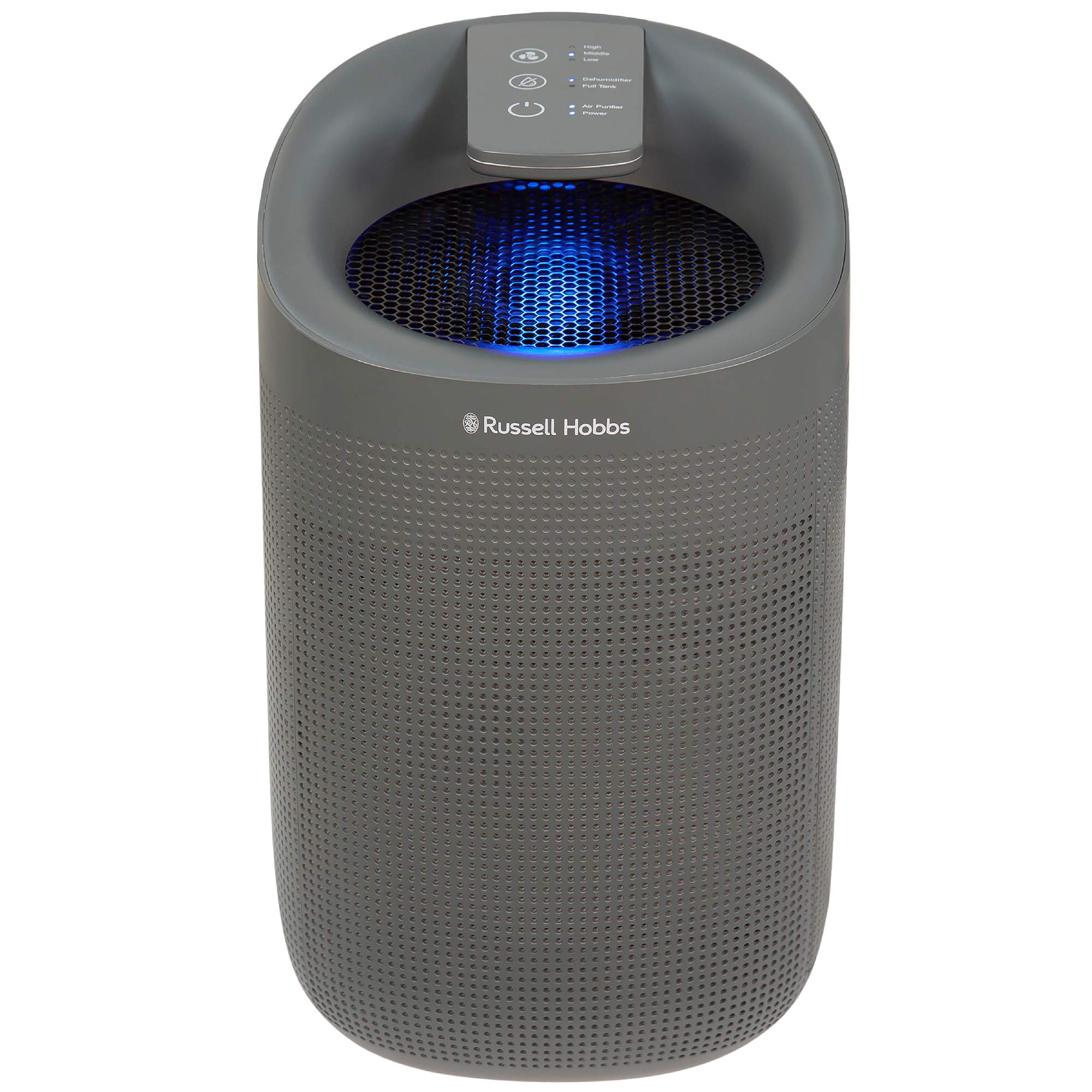 Russell Hobbs RHDH1101G Ozone Free, 750ml/day 2 in 1 Grey Dehumidifier/Air Purifier, 20m2 Room Size, LED Lighting & Captures Bacteria, for Home,