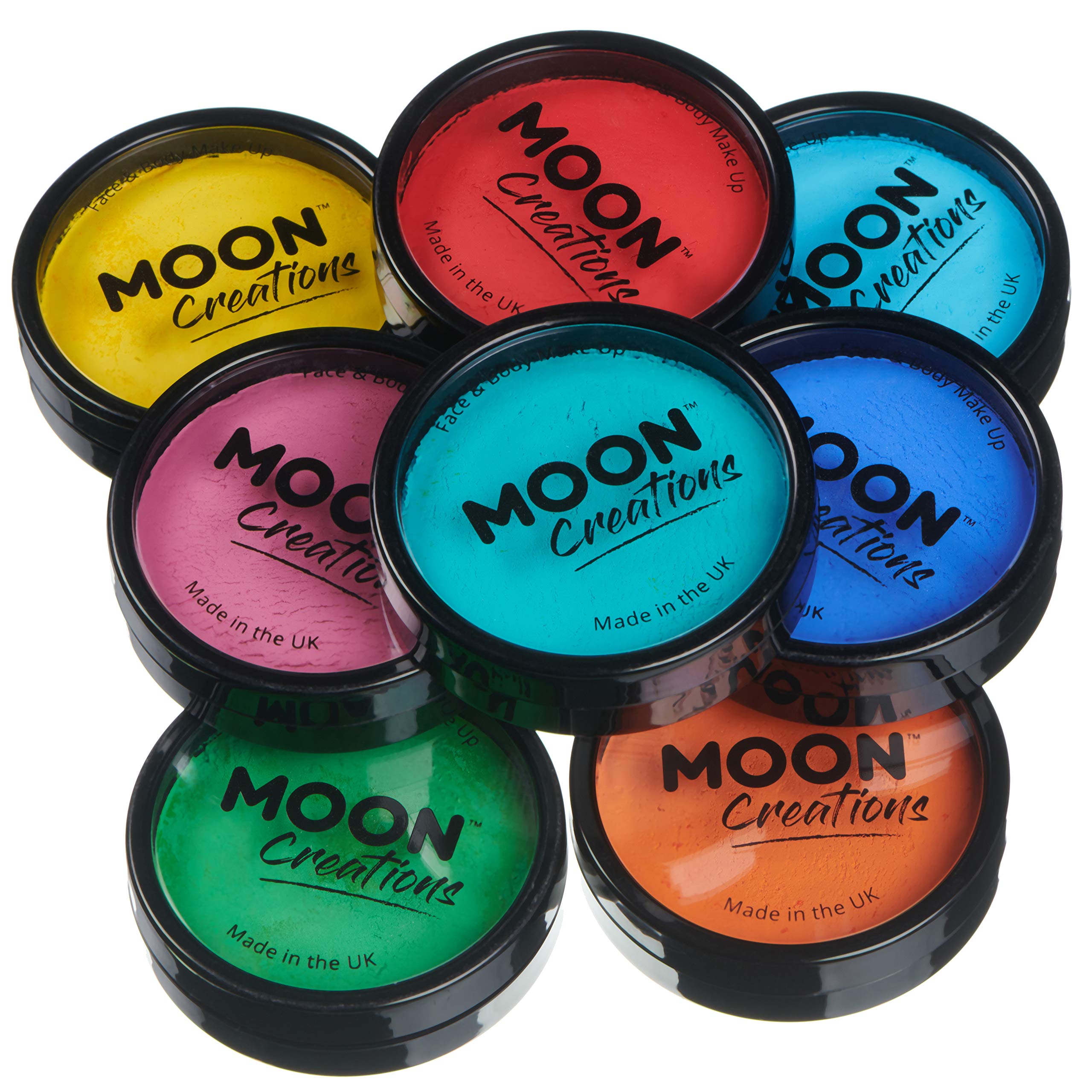 Moon Creations Pro Face & Body Makeup | Brights Set | 36g | Professional Colour Paint Cake Pots for Face Painting | Face Paint For Kids, Adults, Fancy