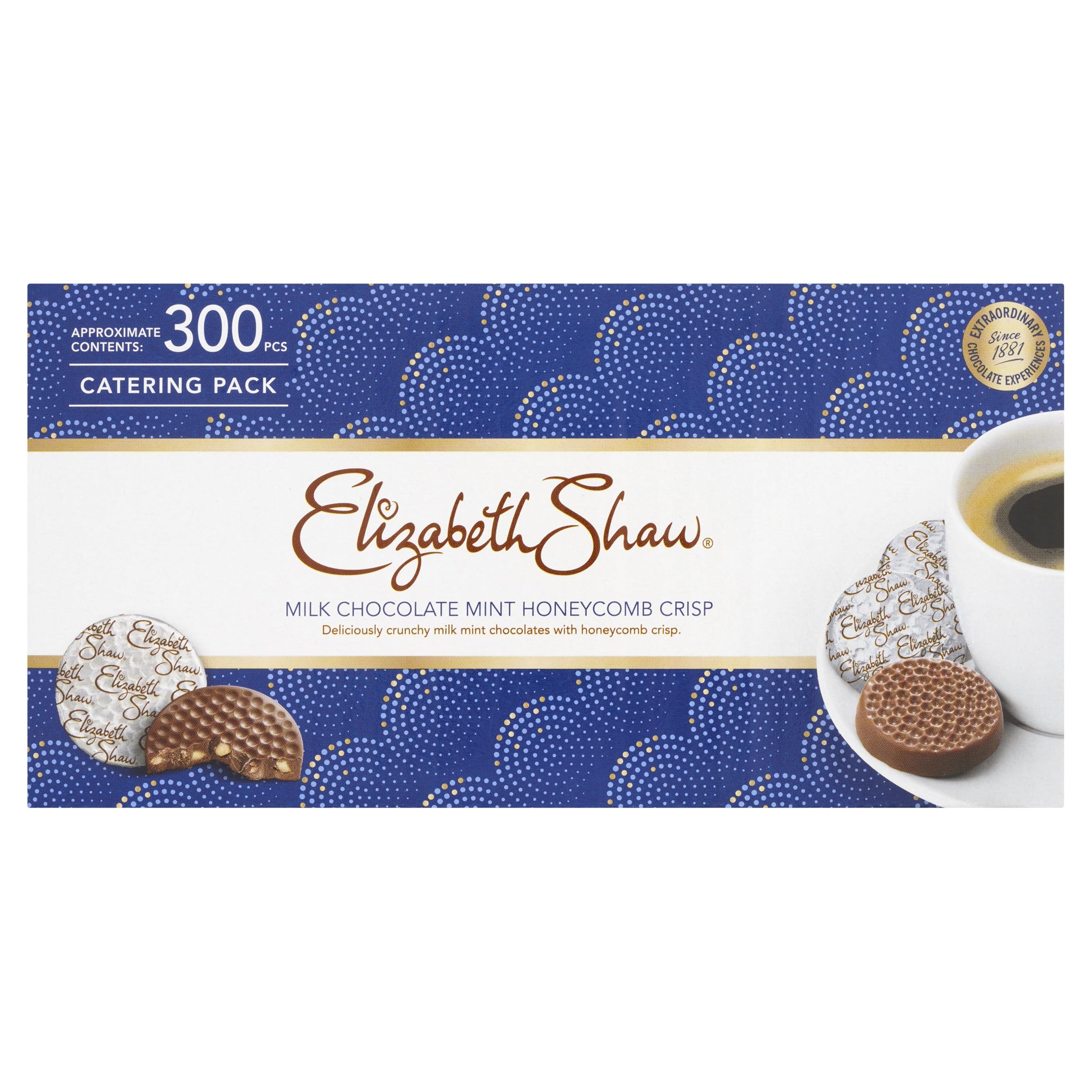Elizabeth Shaw 300 Milk Mint Crisp Chocolates Catering Pack 1.89kg - Smooth milk chocolate, crisp honeycomb, and a generous helping of mint -