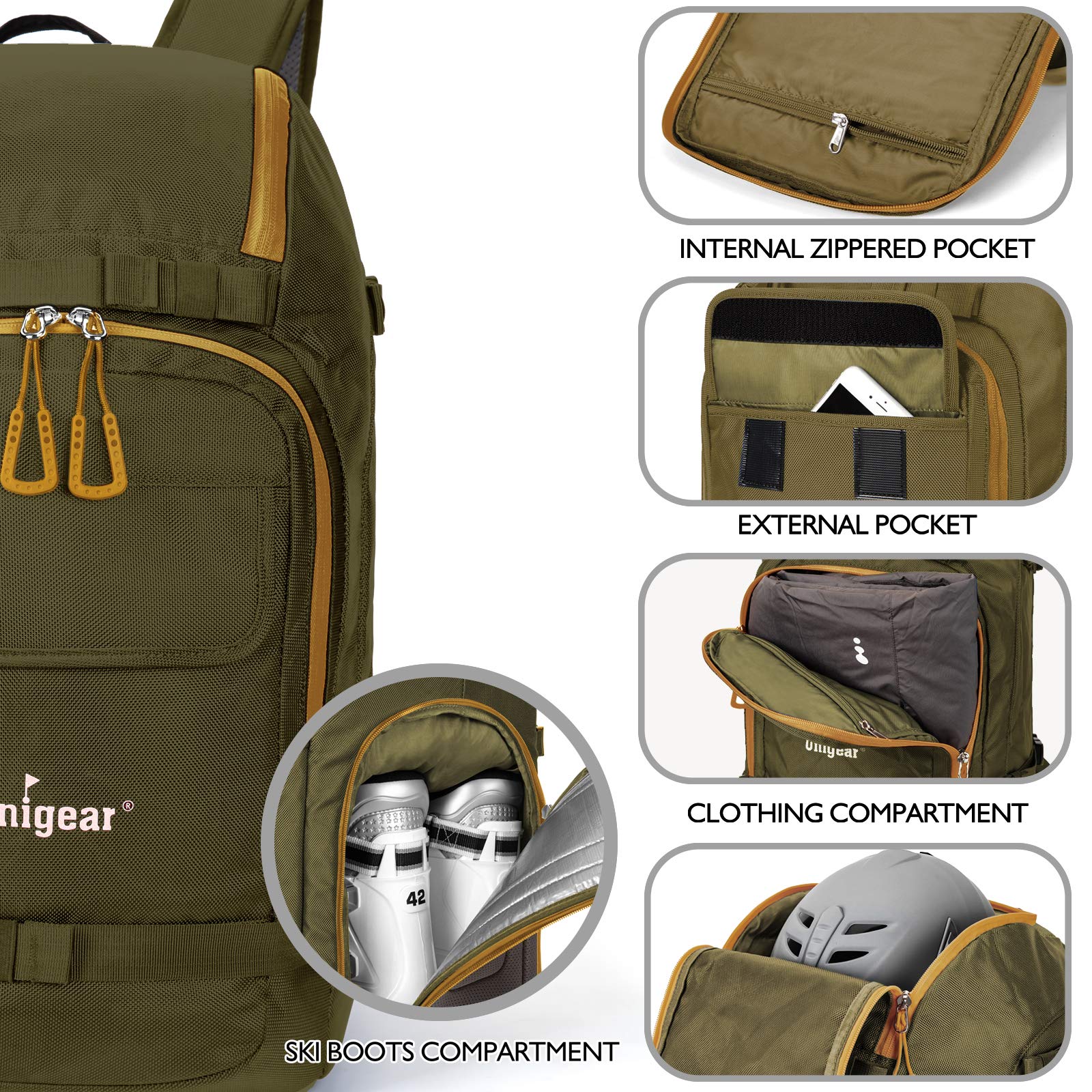 Unigear Ski Boot Backpack, Snowboard Shoes with Helmet Bag, Winter Sports Skiing Skating Rucksack