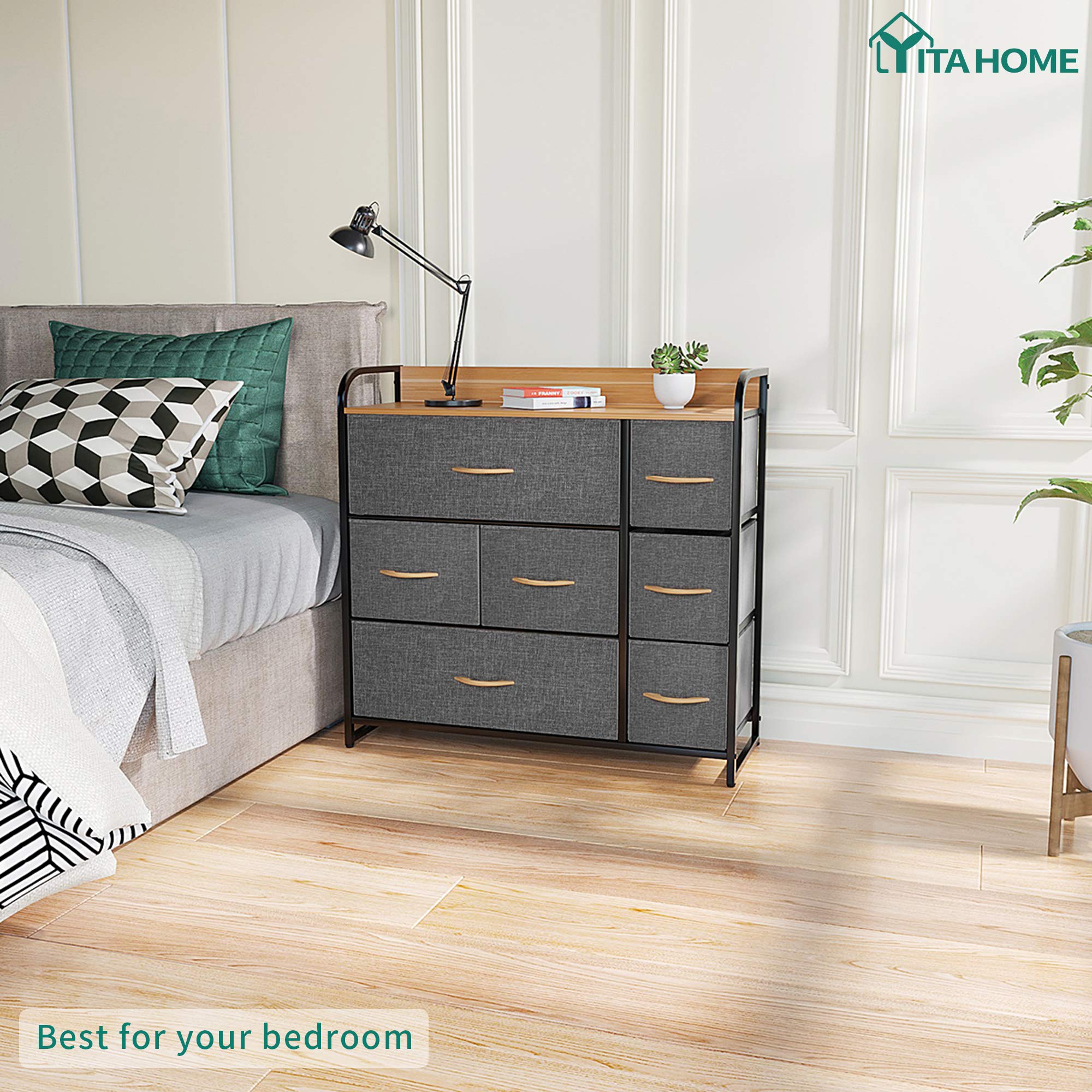 YITAHOME Chest of Drawers, 7-Drawer Storage Organizer Unit for Bedroom Living Room Closet, Sturdy Steel Frame, Easy Pull Fabric Bins & Wooden Top,