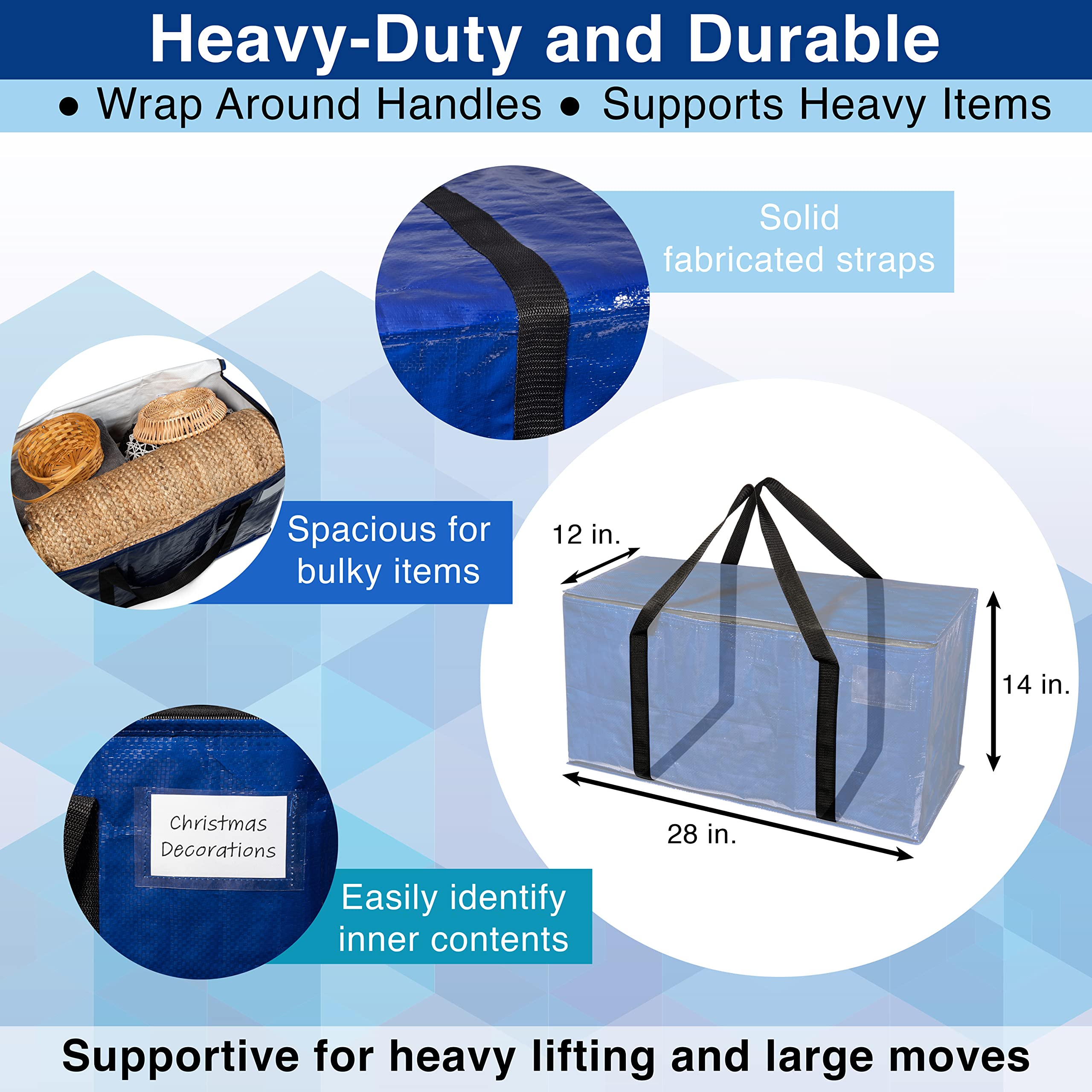 ClearSpace Heavy Duty Moving Boxes or Storage Bags Storage Bins with Lids, Large Moving Bags with Backpack Straps & Handles Moving Supplies for