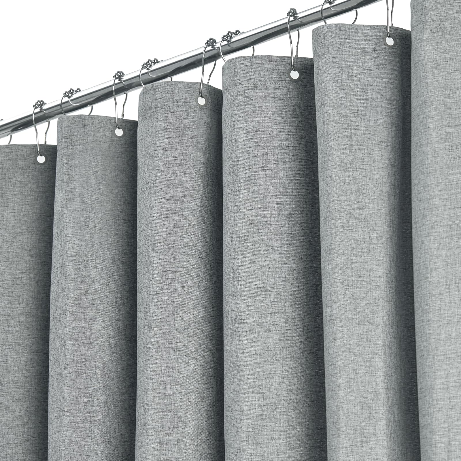 BTTN 182 x 214cm Drop Extra Long Grey Shower Curtain, Long Weighted Mould Proof Resistant Waterproof Gray Fabric Bath Curtains, Heavy Duty Waterproof