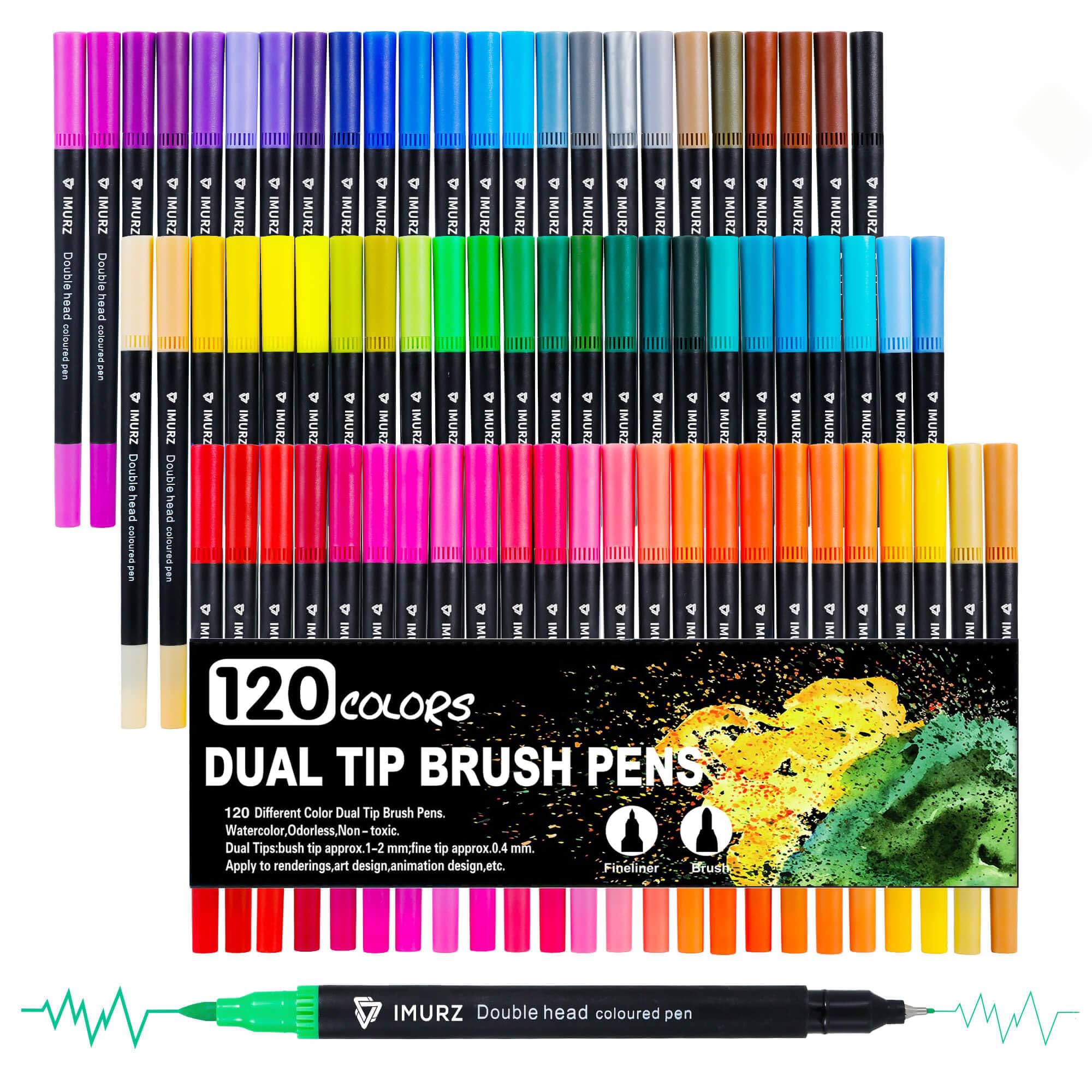 K.CINE 120 Dual Tip Colouring Pens,Felt fine Tip pens markers For Adults Colouring Books,Brush Pens Art Markers For Artists, Painting Drawing
