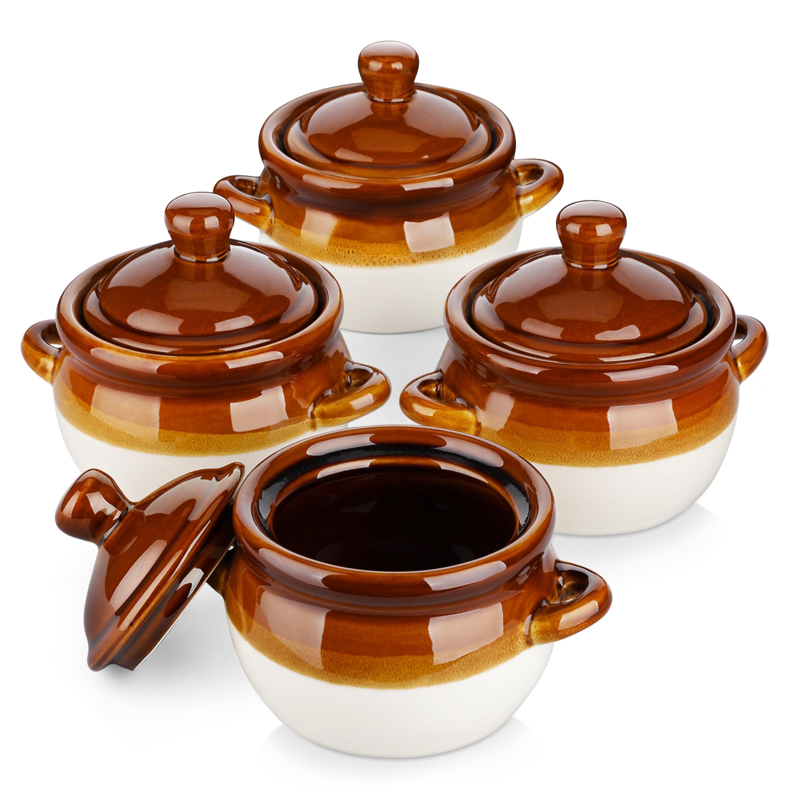LOVECASA French Onion Soup Bowls with Handles and Lids, 22 Oz Ceramic Soup Serving Bowl Crocks - Oven Safe Bowls for Chili, Beef Stew, Cereal, Pot