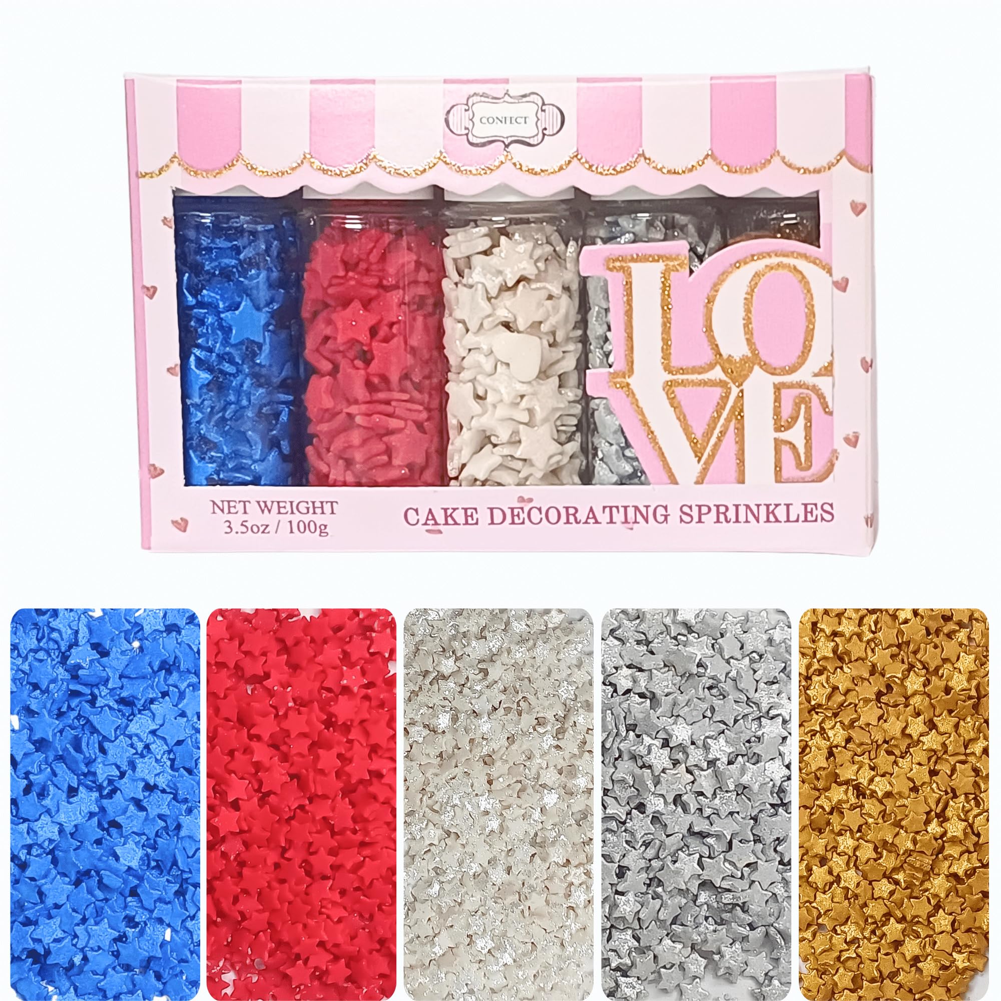Confect Edible Christmas Sprinkles, Mix Red, White & Blue Sprinkles, Superhero Sprinkles, Sprinkles for Cake & Cupcake Decorations (J4-02)