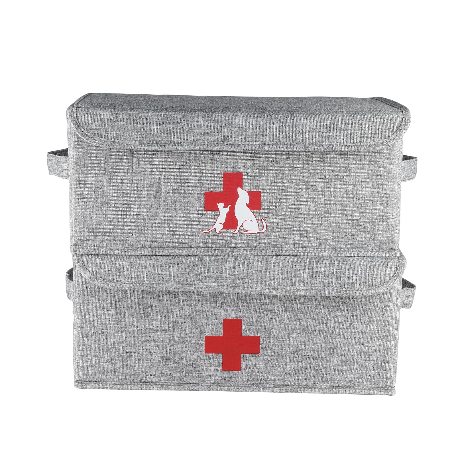 Gzsekken 2 Set Medicine Storage Box and Pet First Aid Kit,Fabric First Aid Box Empty with Handle Lid, Large Capacity Medicine Container,Medical