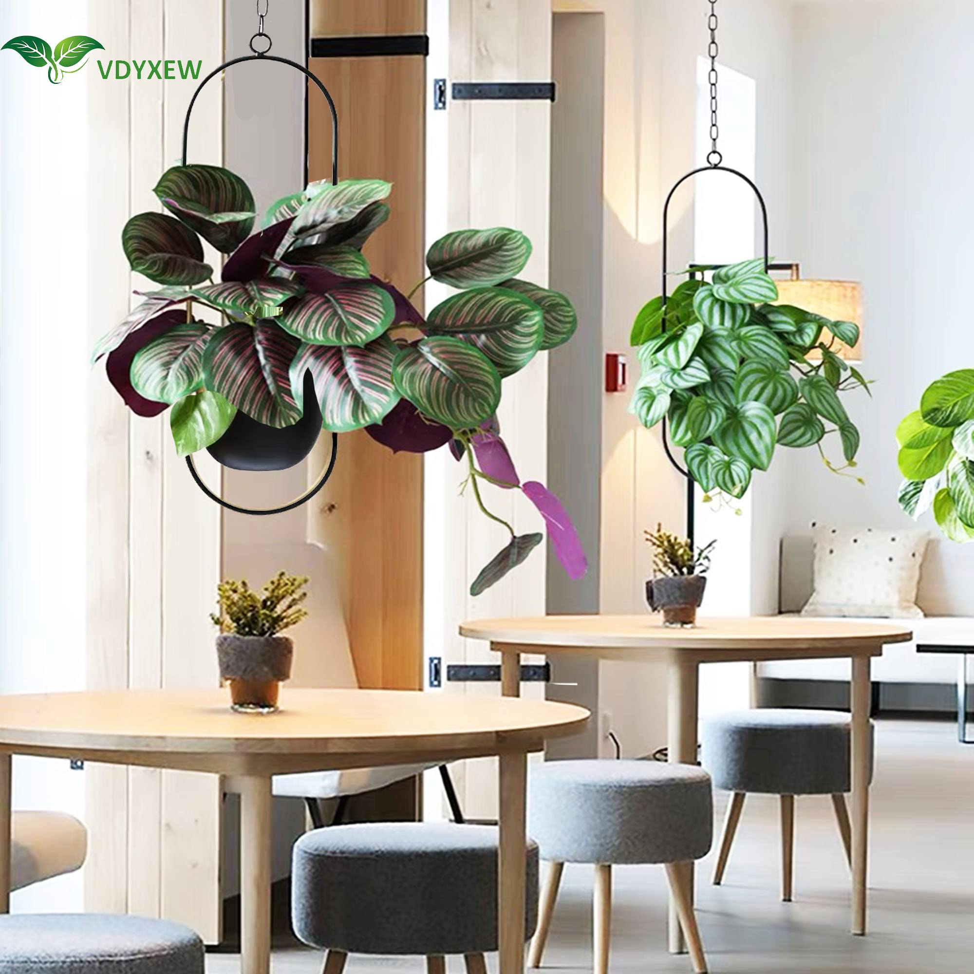 VDYXEW Metal Hanging Flower Pot, Hanging Decoration Pot, Metal Black Bolo Hanging Basket, Ceiling Hanging Planter for Indoor Plants, Succulents, Air