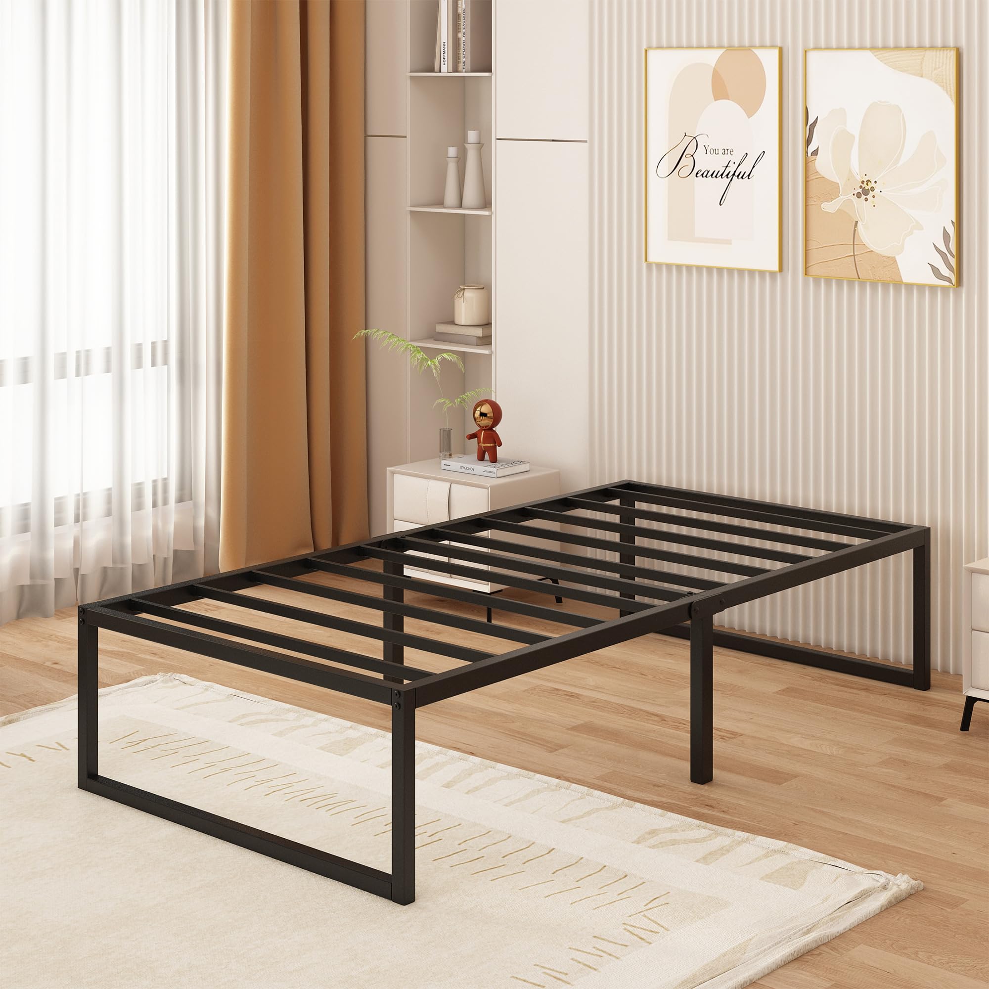 Yicensen Bed Frame 90x200 cm - 46 cm Height with Large Storage Under the Bed, Metal Bed Frame with Steel Slat Support, Easy Assembly, Noise Free, No