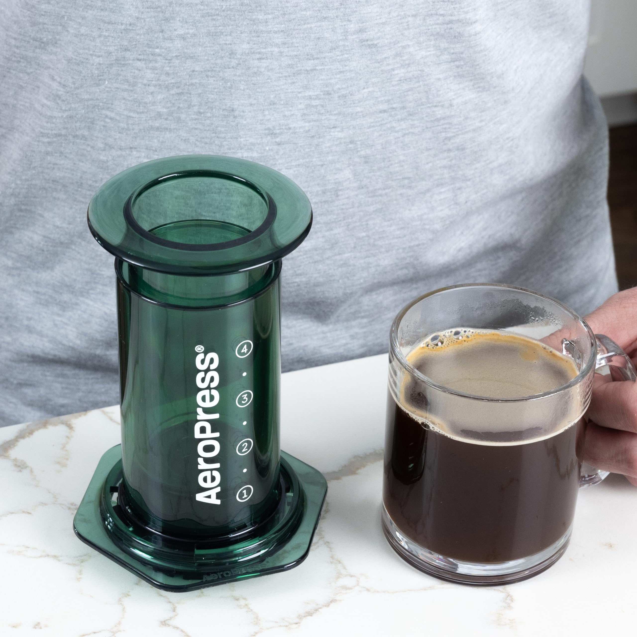 AeroPress Clear Coffee Press 3 In 1 Brew Method Combines French Press, Pourover, Espresso, Full Bodied Coffee Without Grit or Bitterness, Small