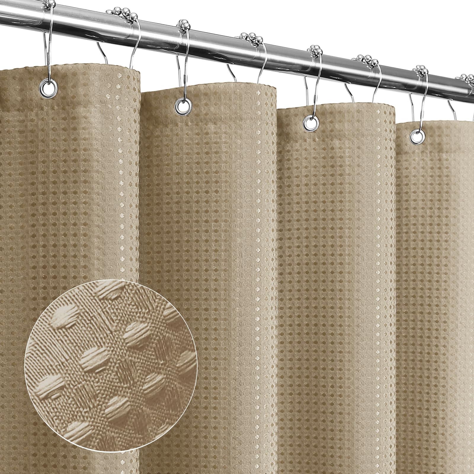 Gibelle Small Stall Shower Curtain 36 x 72, Narrow Half Waffle Weave Textured Fabric Shower Curtain for Bathroom, Water Repellent, Machine Washable,