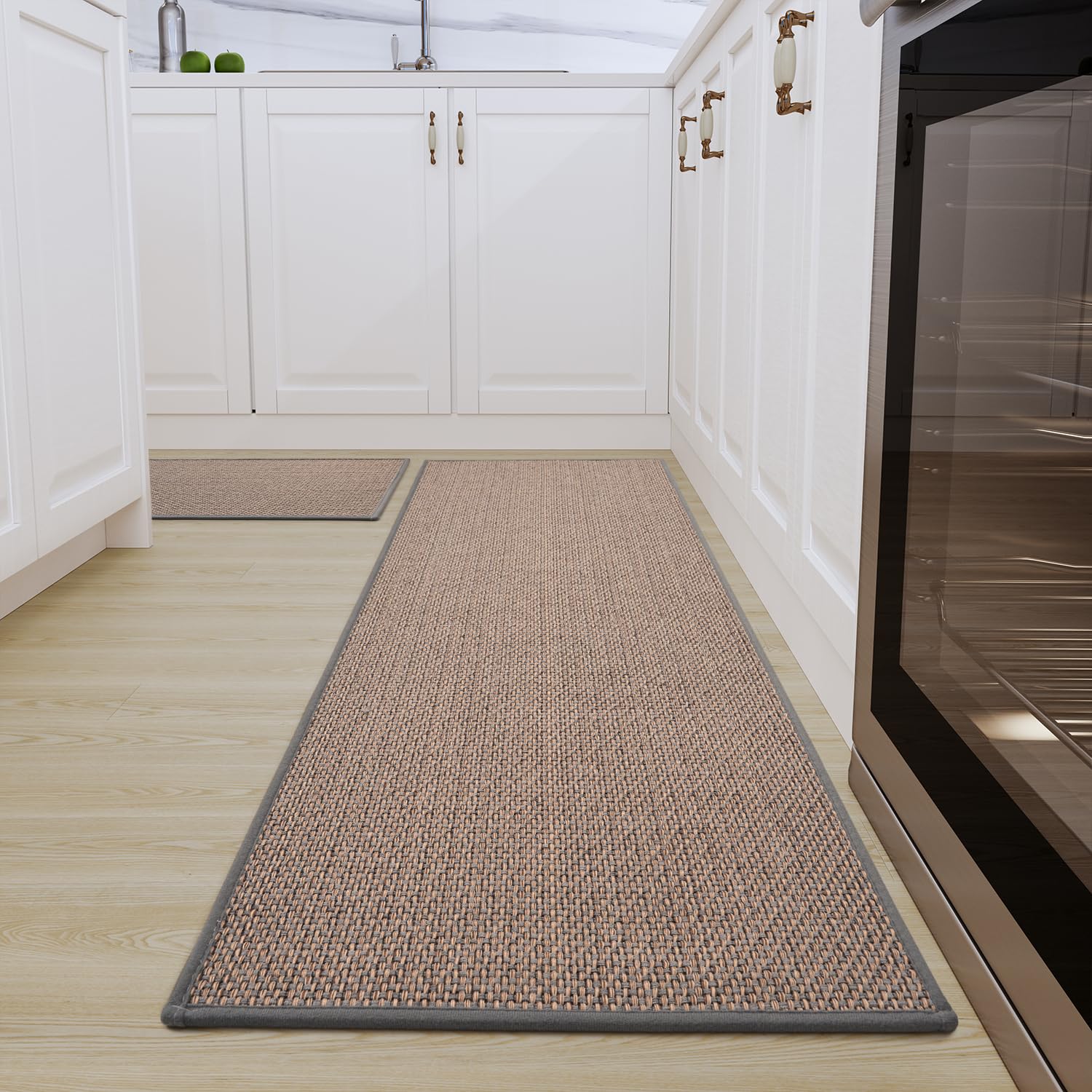 SIXHOME Non-Slip Washable Modern Absorbent Kitchen Floor Mats - Stain-Resistant, 2 Pieces (40x60cm + 40x120cm) Grey