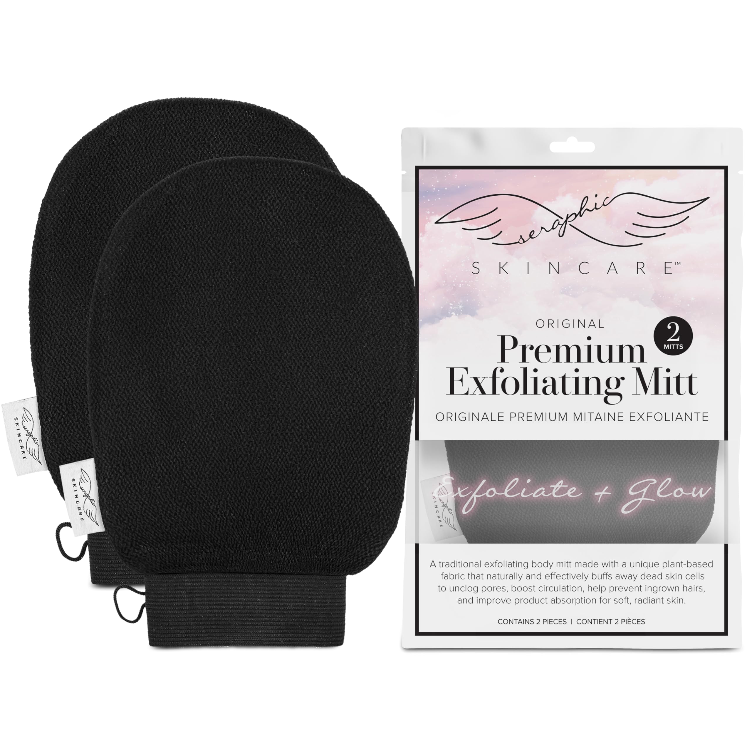 Seraphic Skincare (Original) Premium Exfoliating Mitt for Body (2pc) ? 100% Vegan Viscose Traditional Body Scrub Glove Kessa Korean Washcloth ? Body