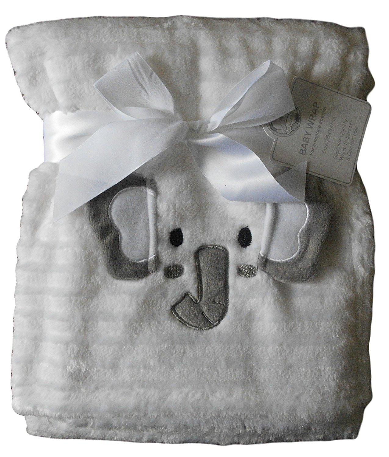 Baby Boys Girls Fluffy Ribbed White Elephant Blanket Wrap 100cm x 75cm approx