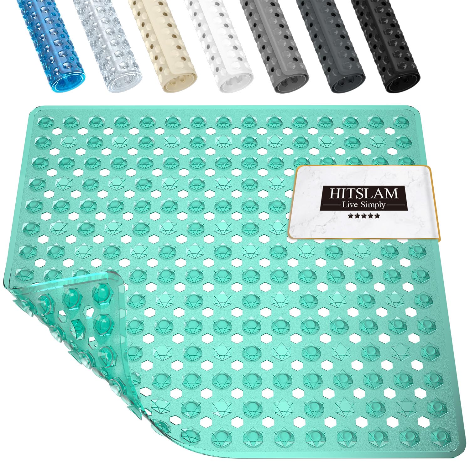 HITSLAM Shower Mat Non Slip Anti Mould, Bath Mat Anti Slip With Suction Cups and Drain Holes, Square Shower Mat for Inside Shower 53 x 53cm, Machine