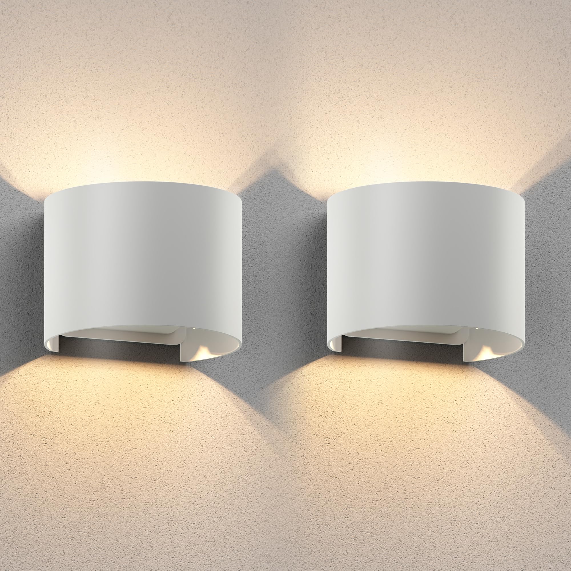 ledscom.de 2 x RUNEL Wall Light for Outdoors, IP65, up/Downlight, matt White, Round, 1x G9 max. 10W