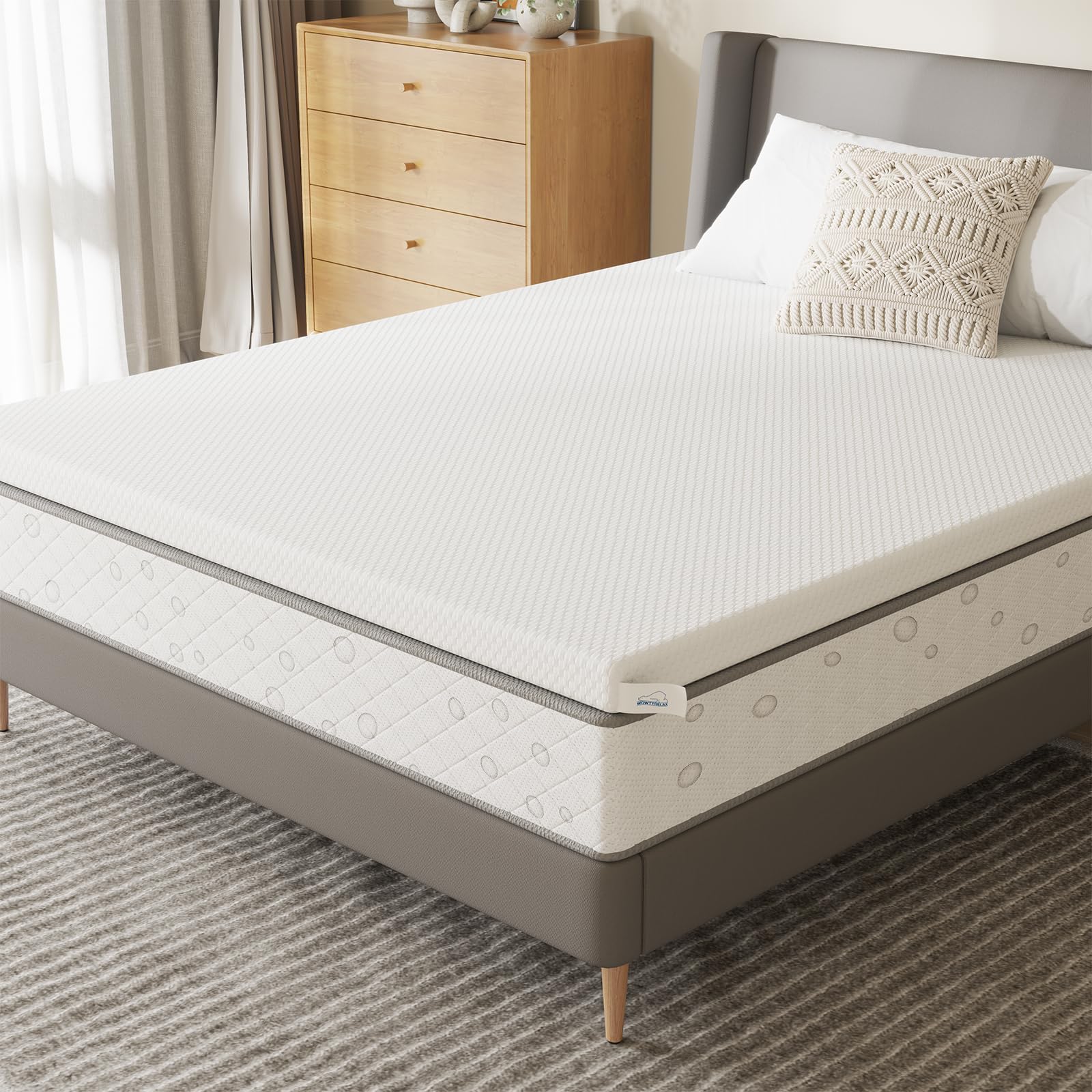 WOWTTRELAX Memory Foam Mattress Topper Small Double Bed, 3 IN Dual-Layer Extra Thick, Flexible Ventilated Design With Washable & Removable Knitting