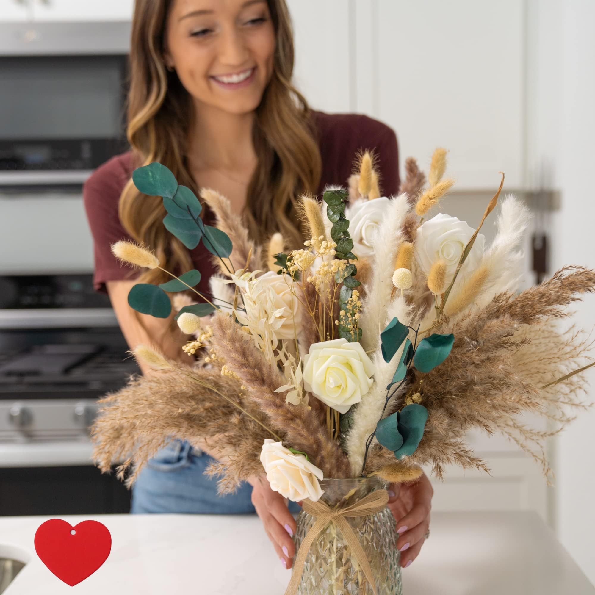 Artificial Flowers In Vase For Dining Table Centrepiece, Pampas Grass With Vase Included For Living Room Bedroom Decor, Artiticial Flowers Prime