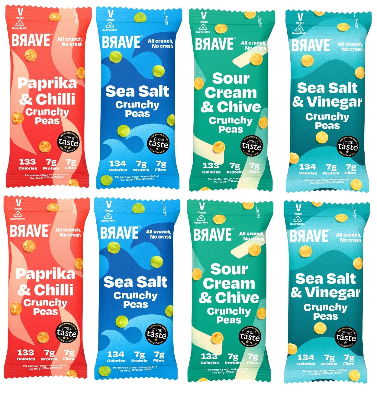 Brave Roasted Peas 8 x 35g Snack Bags Mixed Case