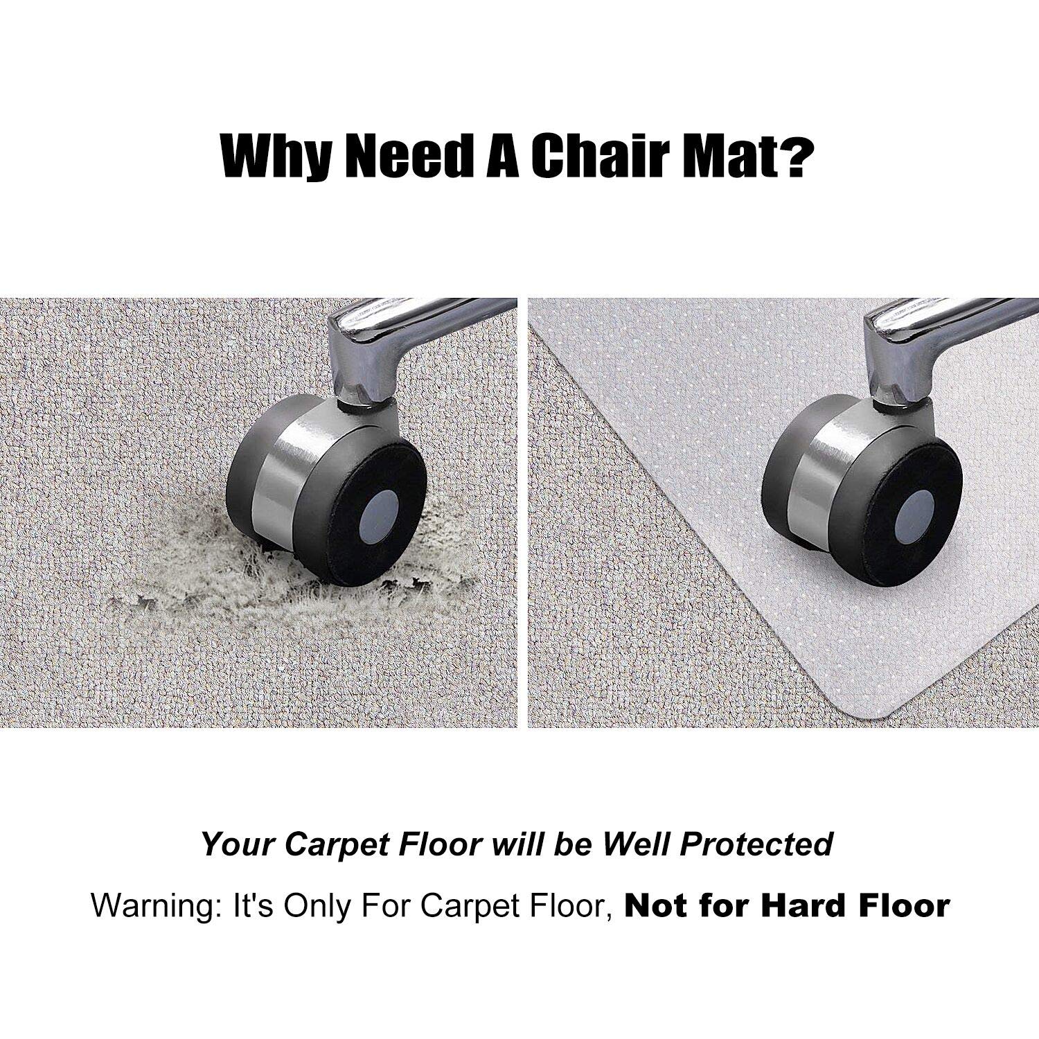 Kuyal Carpet Chair Mat, 48" x 36" PVC Home Office Desk Chair Mat for Floor Protection, Clear, Studded, BPA Free Matte Anti-Slip