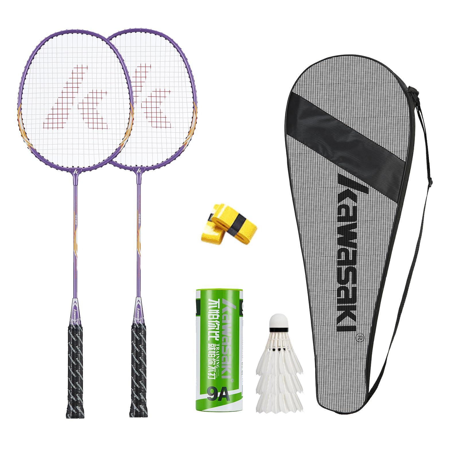 Kawasaki Badminton Racket badminton set professional badminton rackets set of 2 with 3 badminton balls 1 racket bag 2 badminton shuttlecocks for
