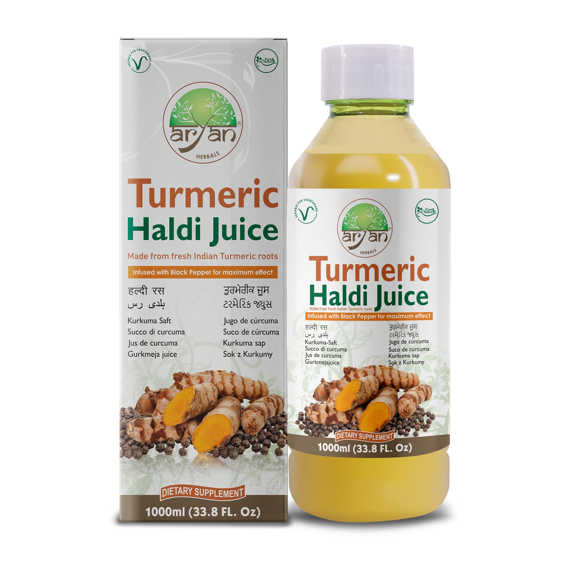Aryan Herbals Turmeric (Haldi) Juice, No Added Sugar & Artificial Colors, Natural Juice, Tastes Bitter But Good for Health- 1000ml