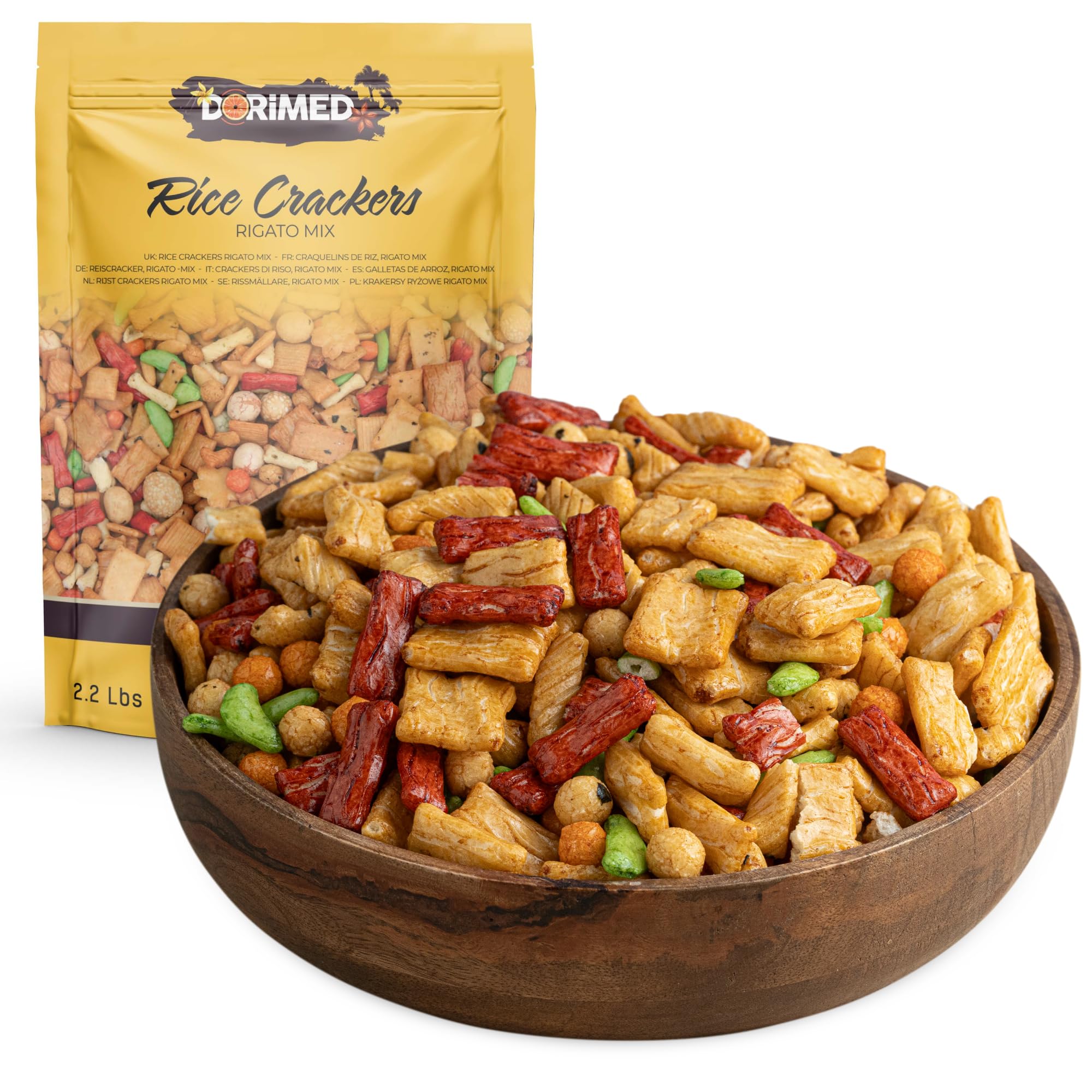 Rice Crackers Rigato Mix 2.2 Lbs | Savory Fried Rice Sticks Appetizer Mix 1kg | Assorted Assortment of Rice Flour,Tapioca and Paprika | Asian Flavor